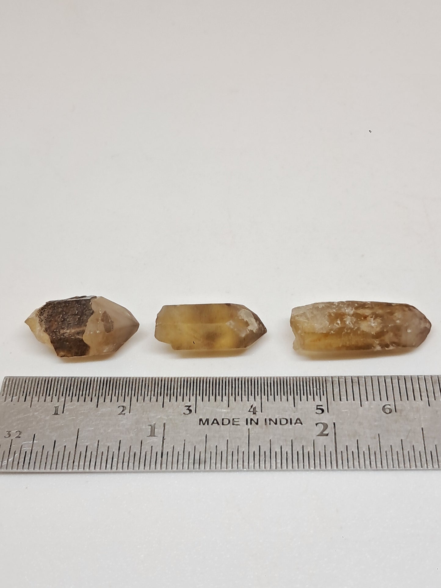 Set of 3 Natural Citrine Points w/ Phantoms & Iron Oxide inclusions (Karur) | Natural Crystal | Mineral Specimen #CTN37