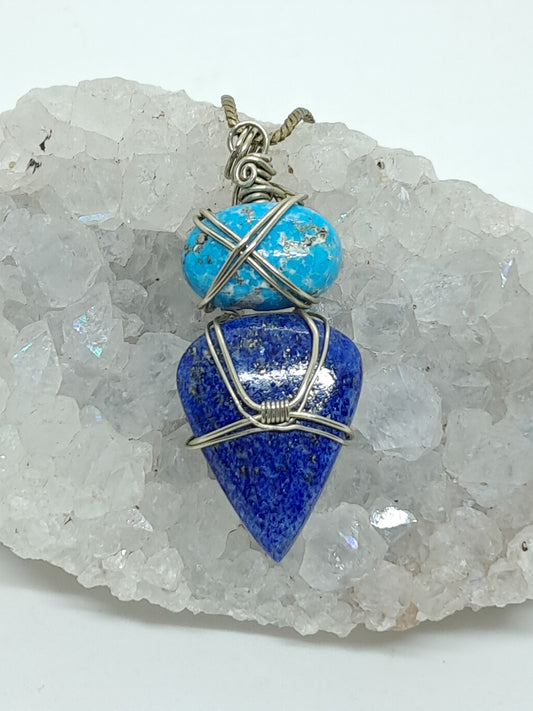 Turquoise w/ Lapislazuli Pendant | Handcrafted Jewelry | Unique Necklace #JL43