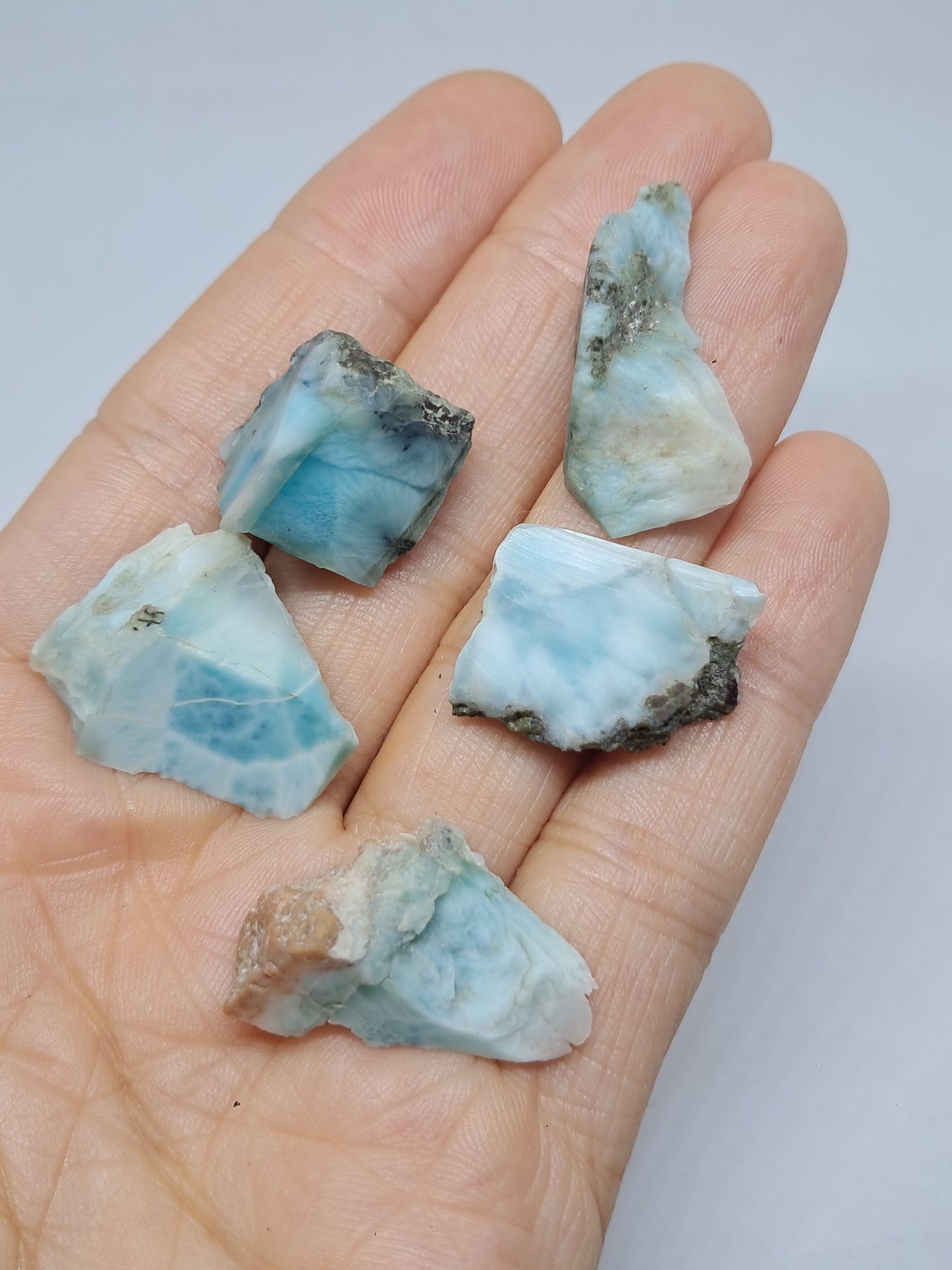 Juego de 5 chips de larimar crudo (República Dominicana) | Piedras naturales #LM22