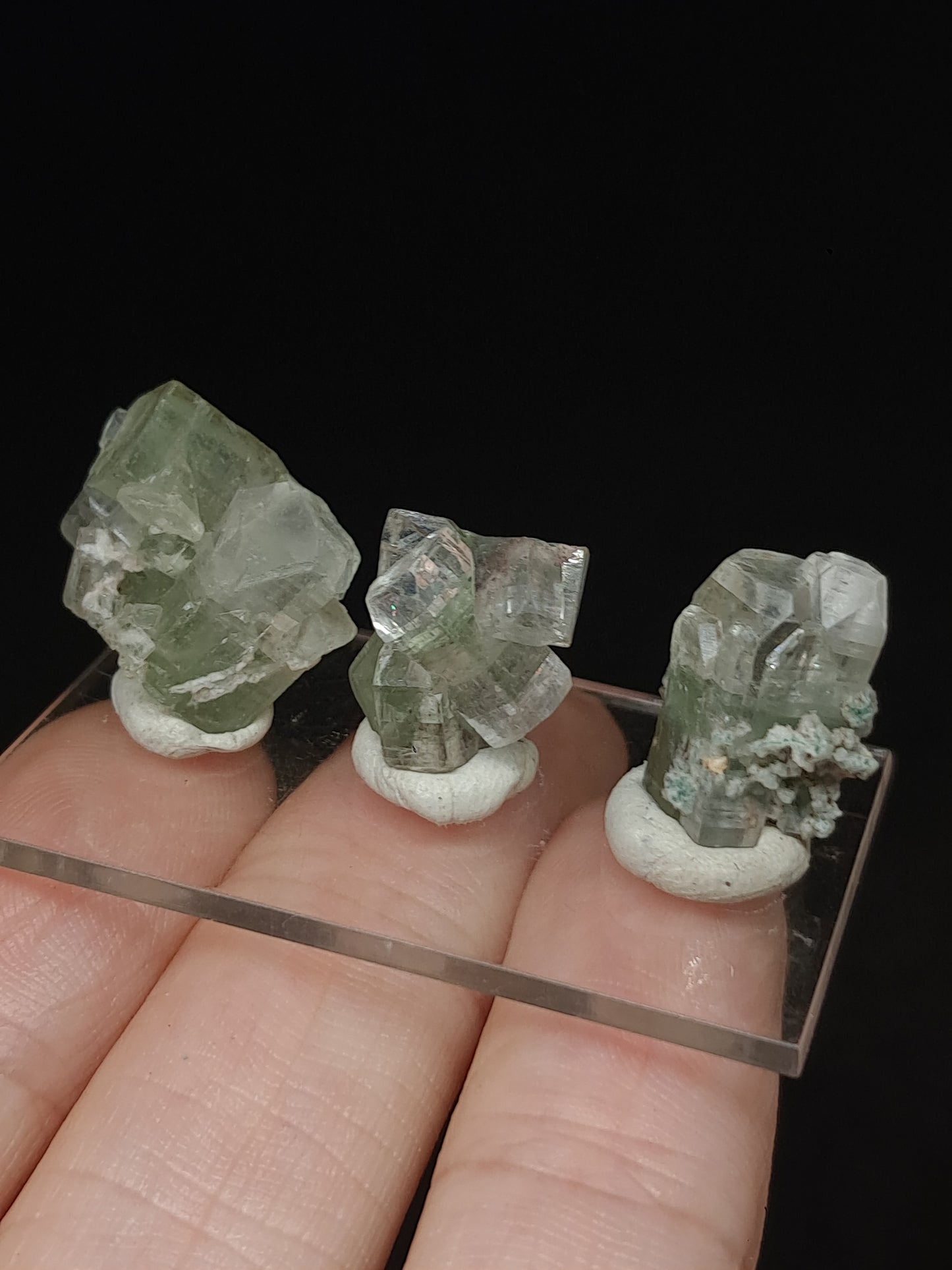 Set of 3 Small Green Apophyllites (Fluorapophyllites) (Ajanta) Rough Natural Crystals | Mineral Specimens #GA54