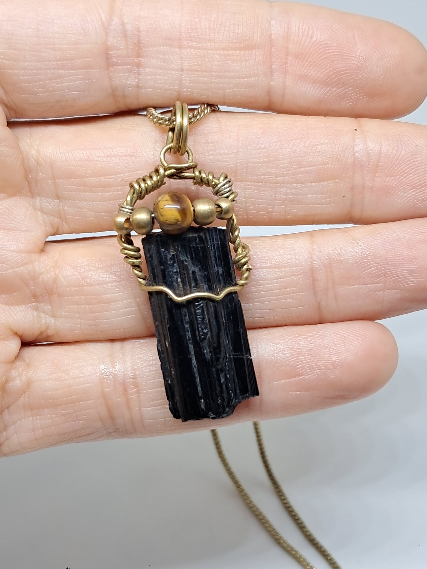 Black Tourmaline w/ Tiger's Eye Bead | Handmade Pendant | Handcrafted Jewelry | Necklace | Unisex #JL32