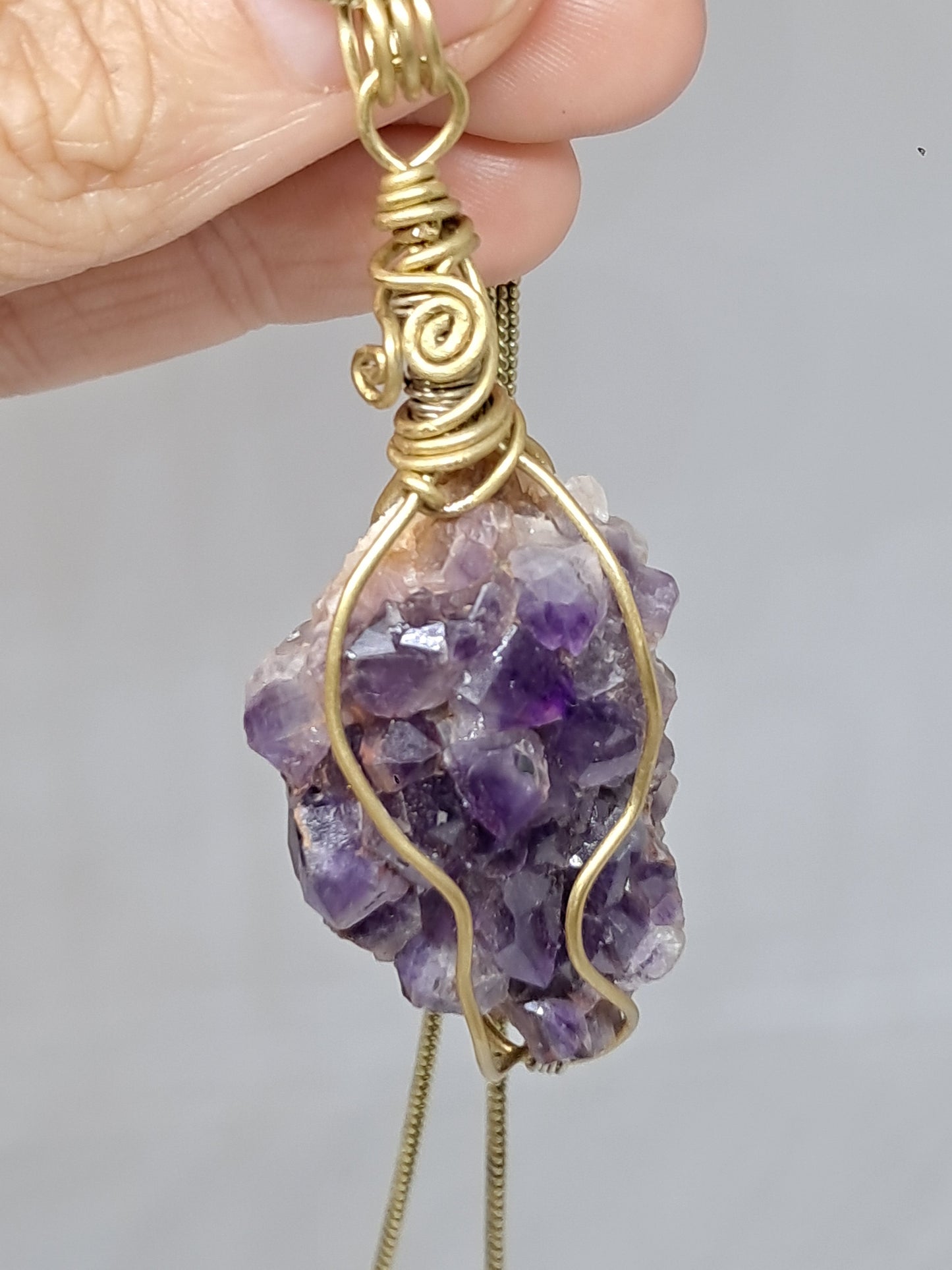 Amethyst Cluster in Brass Wire | Handmade Pendant | Handcrafted Jewelry | Necklace | Unisex #JL34