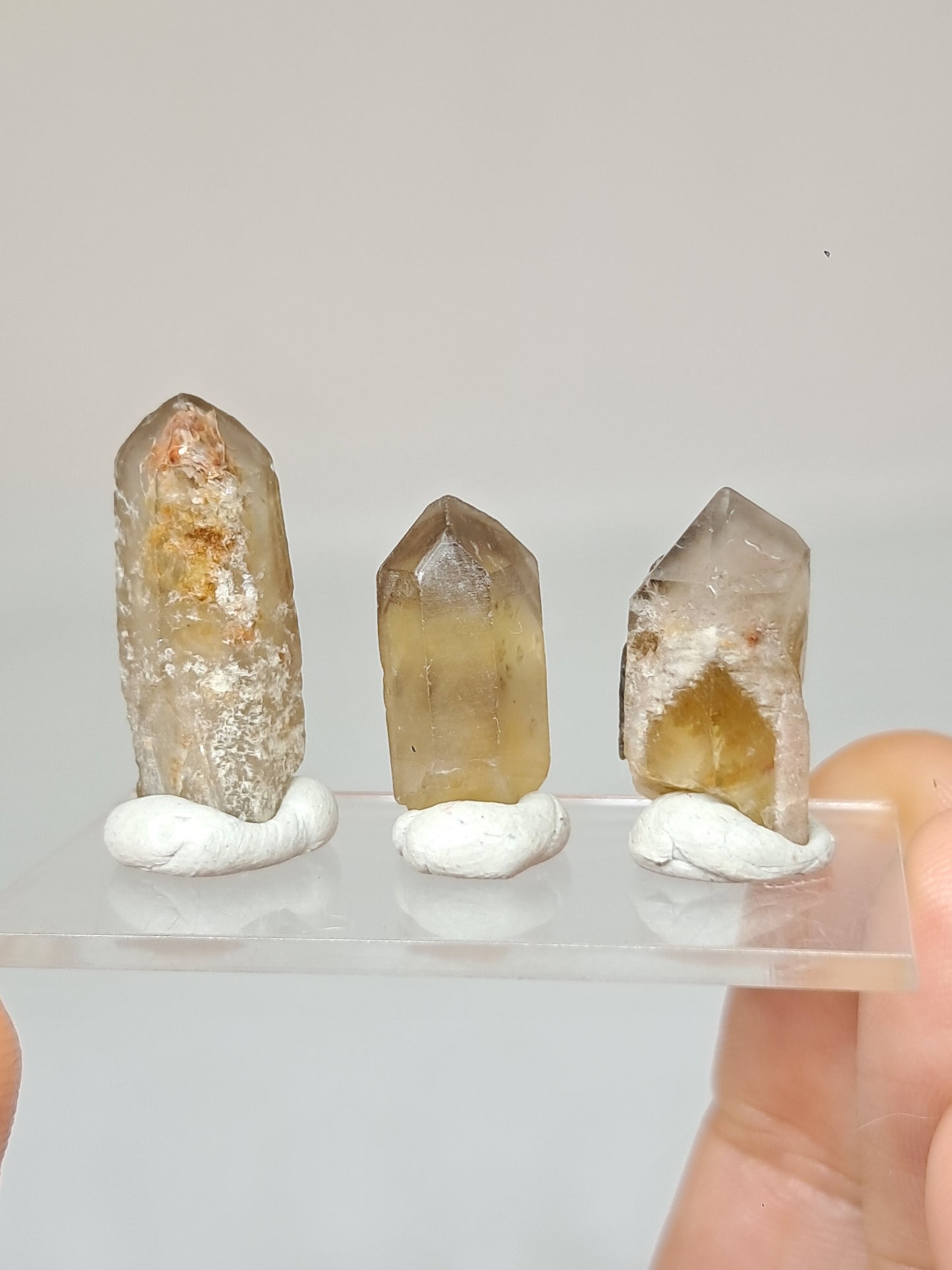 Set of 3 Natural Citrine Points w/ Phantoms & Iron Oxide inclusions (Karur) | Natural Crystal | Mineral Specimen #CTN37