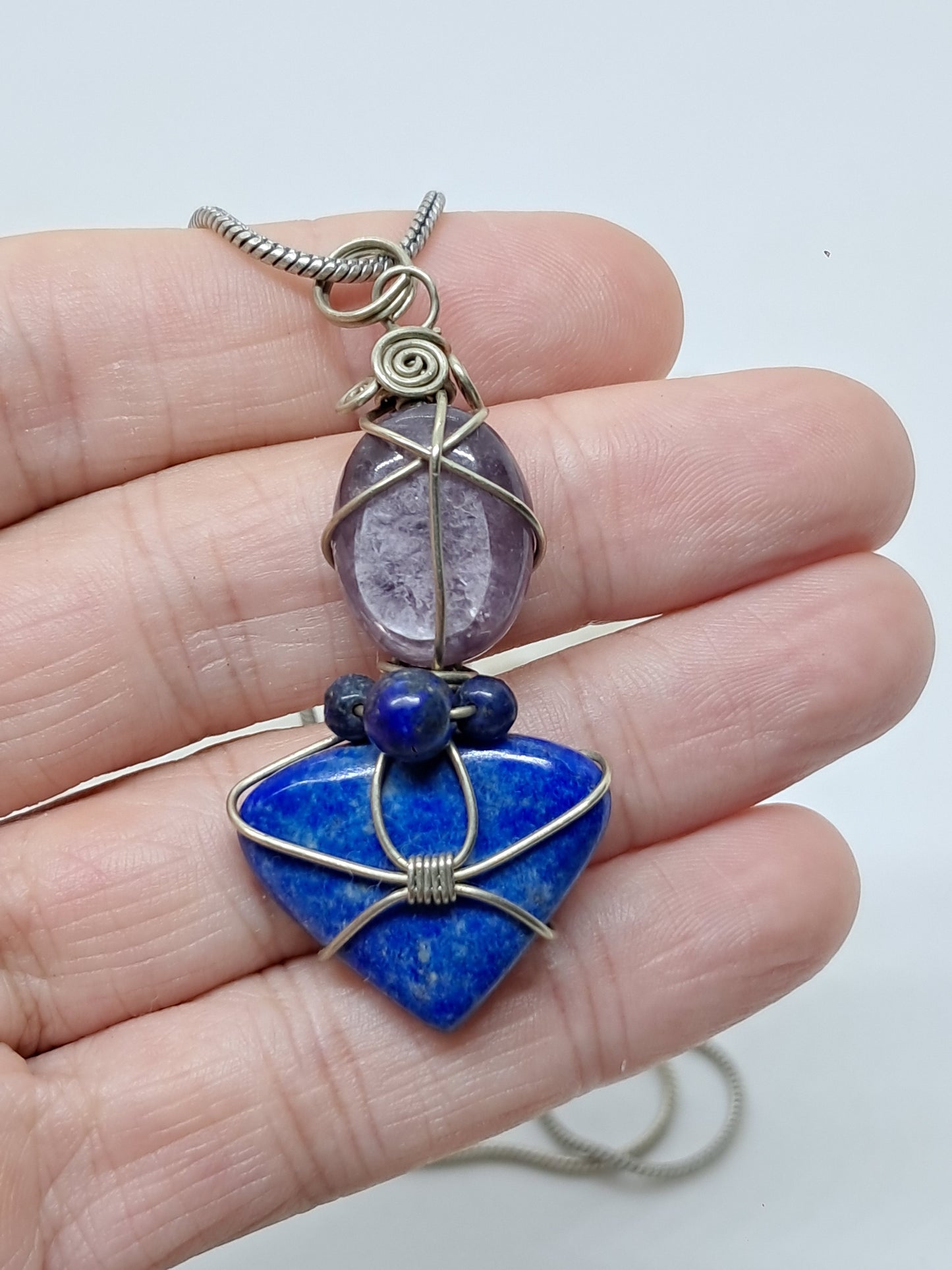 Lepidolite w/ Lapislazuli Pendant | Handcrafted Jewelry | Unique Necklace #JL57