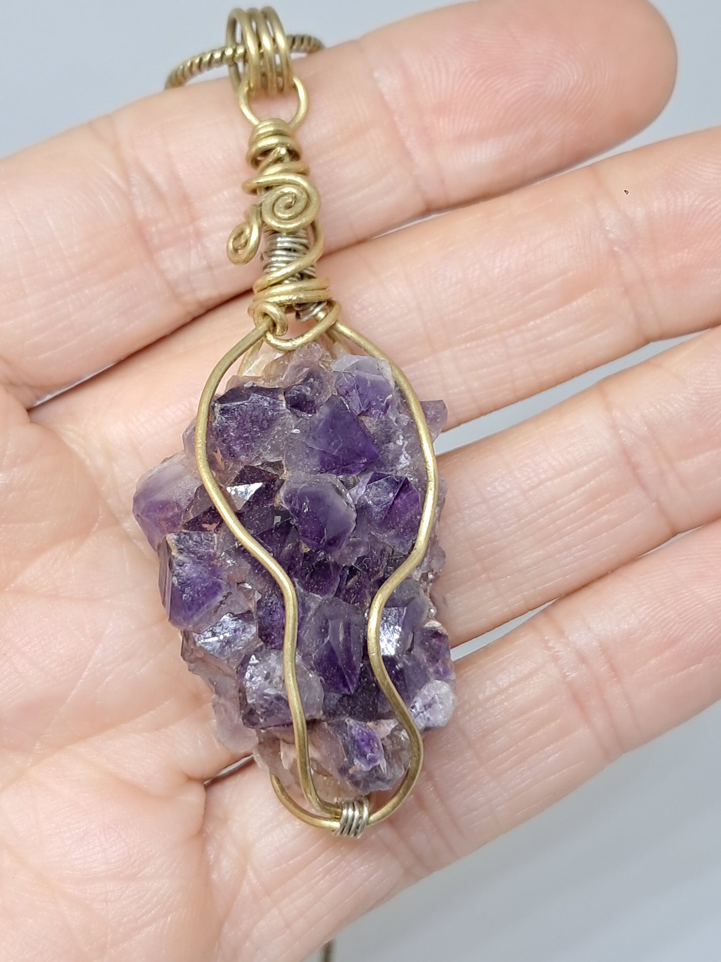 Amethyst Cluster in Brass Wire | Handmade Pendant | Handcrafted Jewelry | Necklace | Unisex #JL34