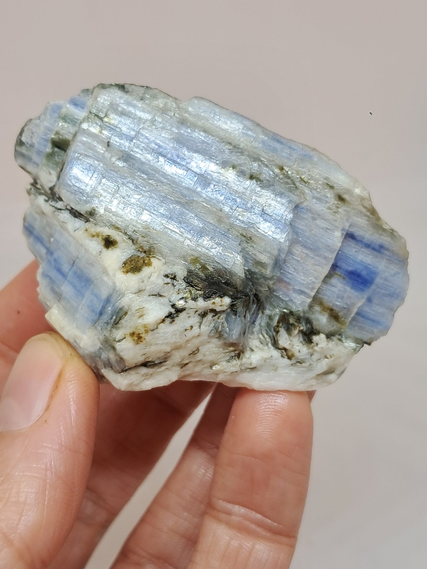 Blue Kyanite on Feldspar (Tamil Nadu) Natural Mineral Specimen #KY3