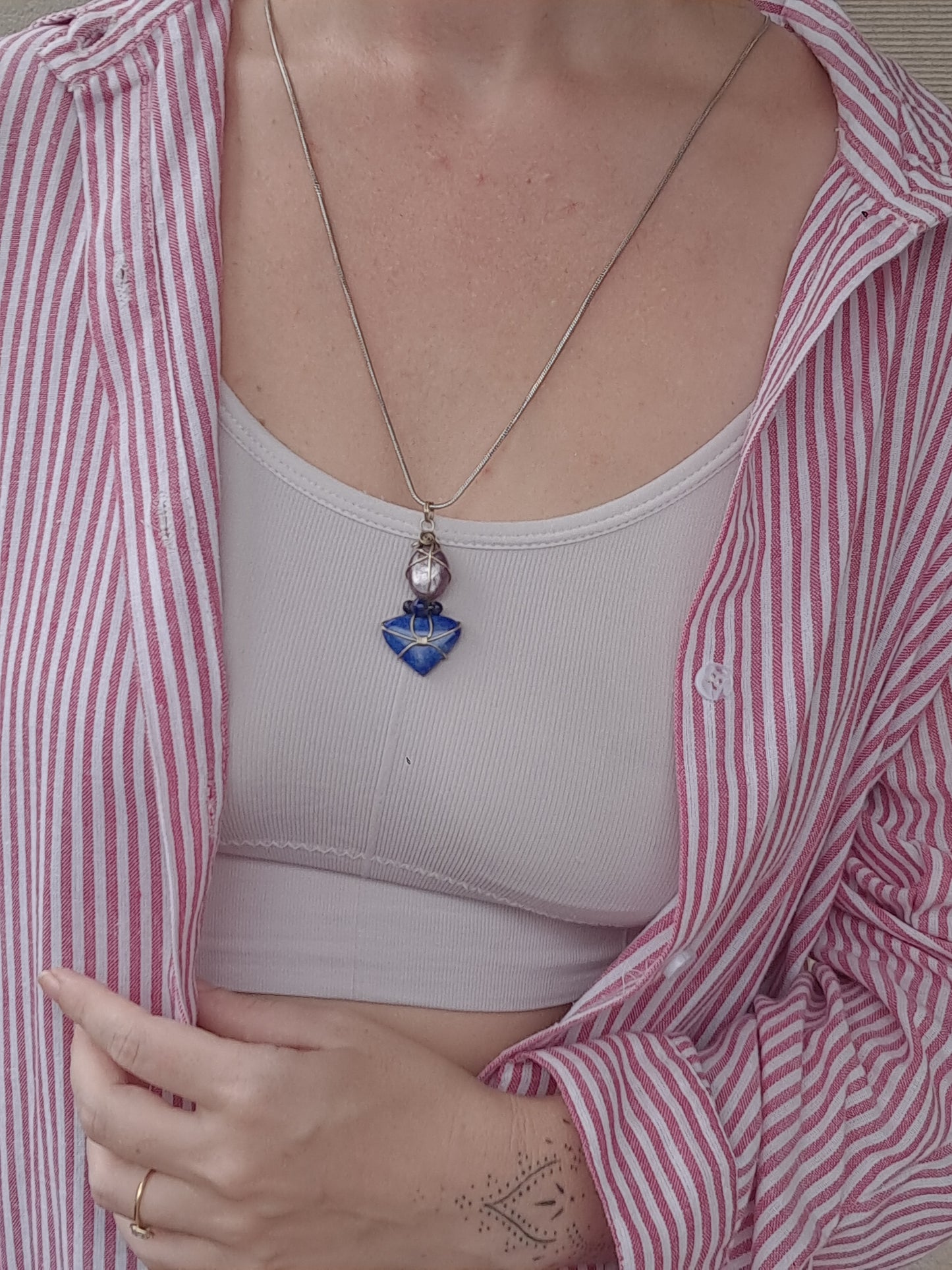 Lepidolite w/ Lapislazuli Pendant | Handcrafted Jewelry | Unique Necklace #JL57