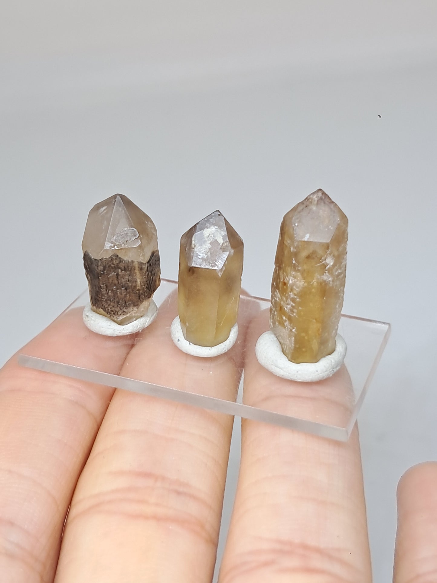 Set of 3 Natural Citrine Points w/ Phantoms & Iron Oxide inclusions (Karur) | Natural Crystal | Mineral Specimen #CTN37