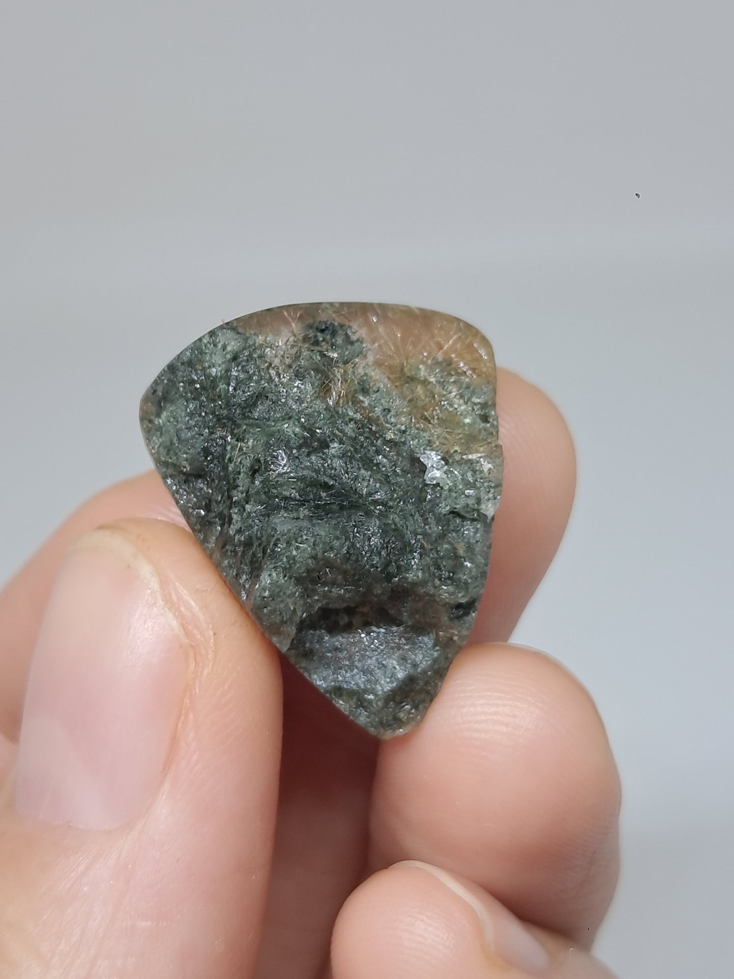 Chlorite Quartz w/ Golden Rutile (Kullu) Half Rough Half Polished | Natural Stone | Cabochon #CH51