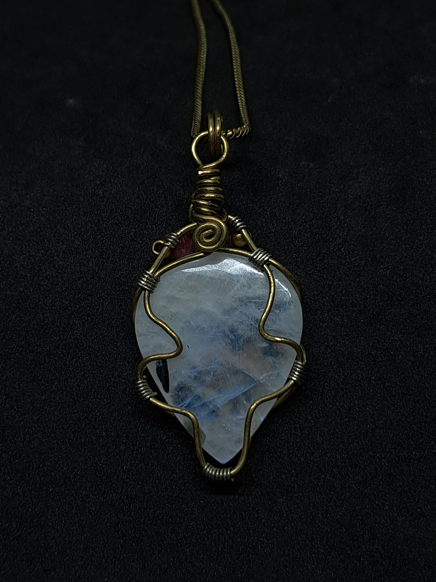 Rainbow Moonstone Pendant w/ Pink Tourmaline Beads | Handcrafted Jewelry | Unique Necklace #JL50