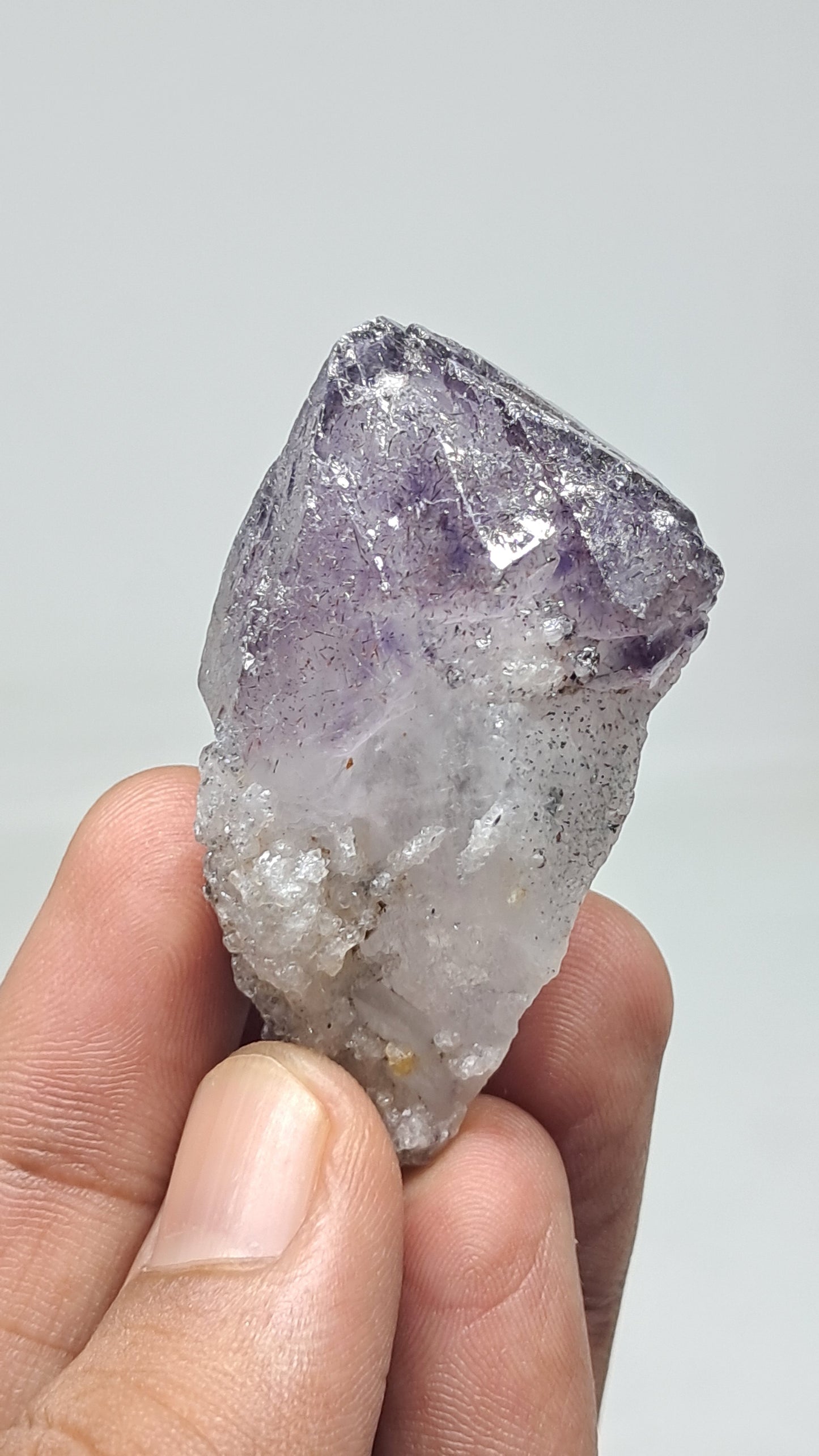 Amatista Elestial sobre Pseudomorfo de Cuarzo | Inclusiones de Hematita Goethita Rutilo | Cristal Natural | Muestra Mineral #KA192