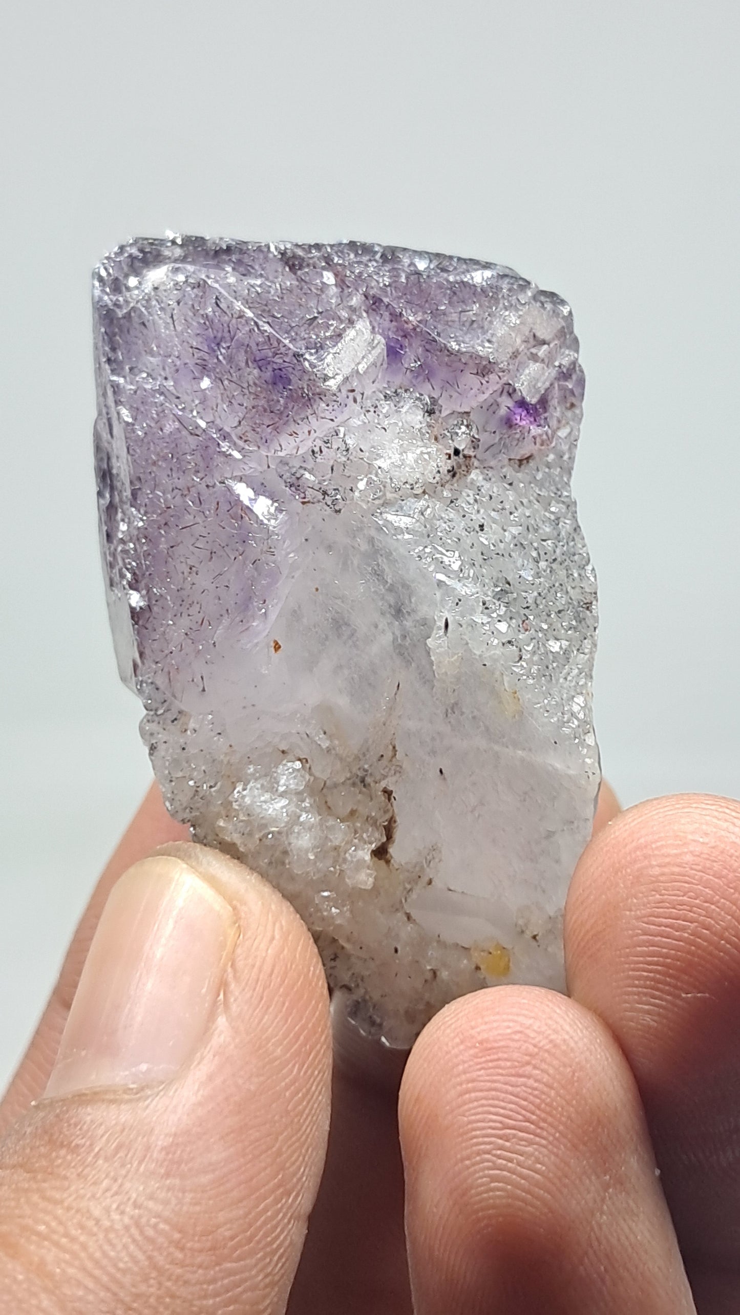 Amatista Elestial sobre Pseudomorfo de Cuarzo | Inclusiones de Hematita Goethita Rutilo | Cristal Natural | Muestra Mineral #KA192