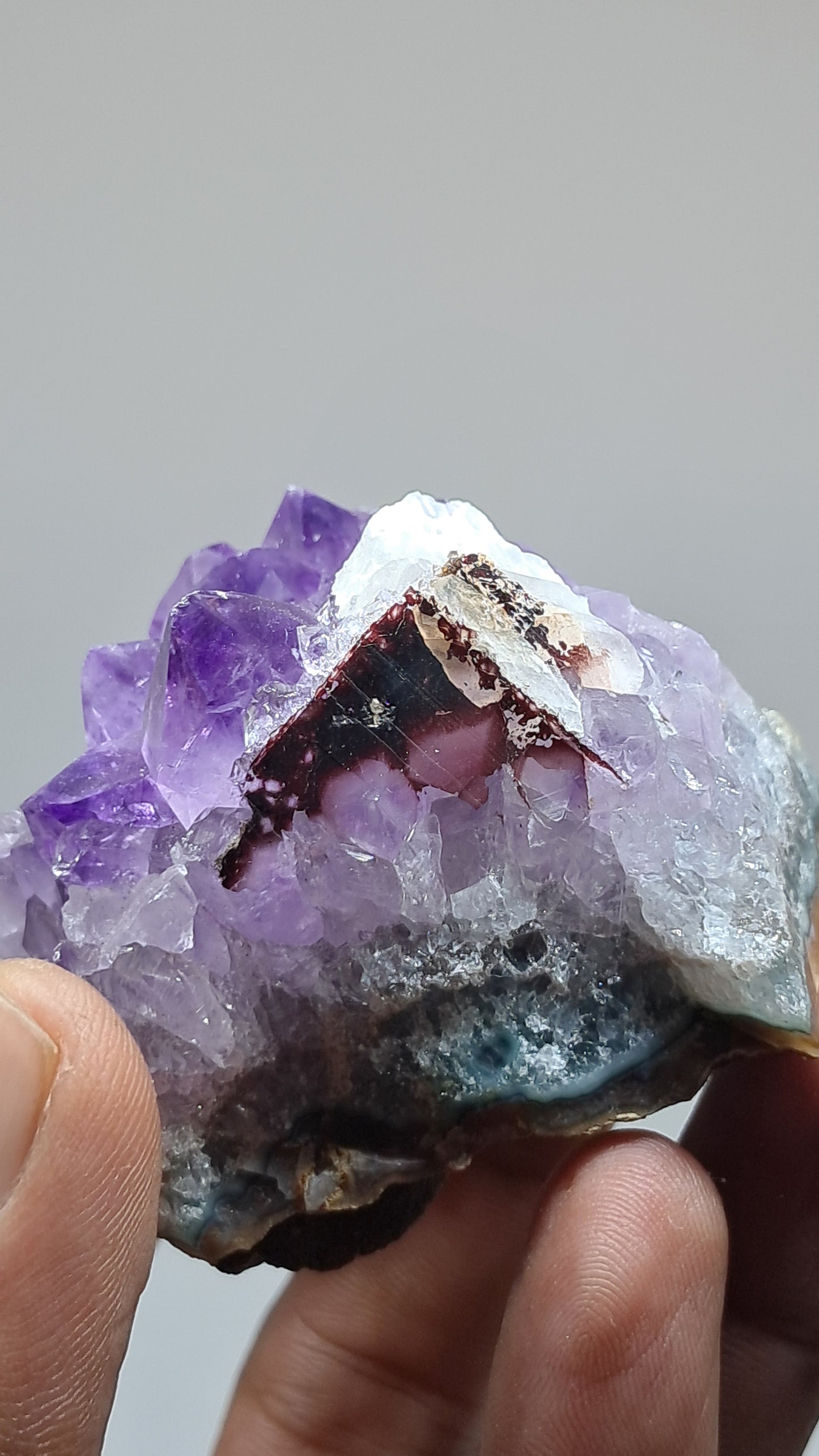 Deep Purple Amethyst With UV Reactive Calcite (Brazil) | Natural Cluster | Mineral Specimen #AMB8