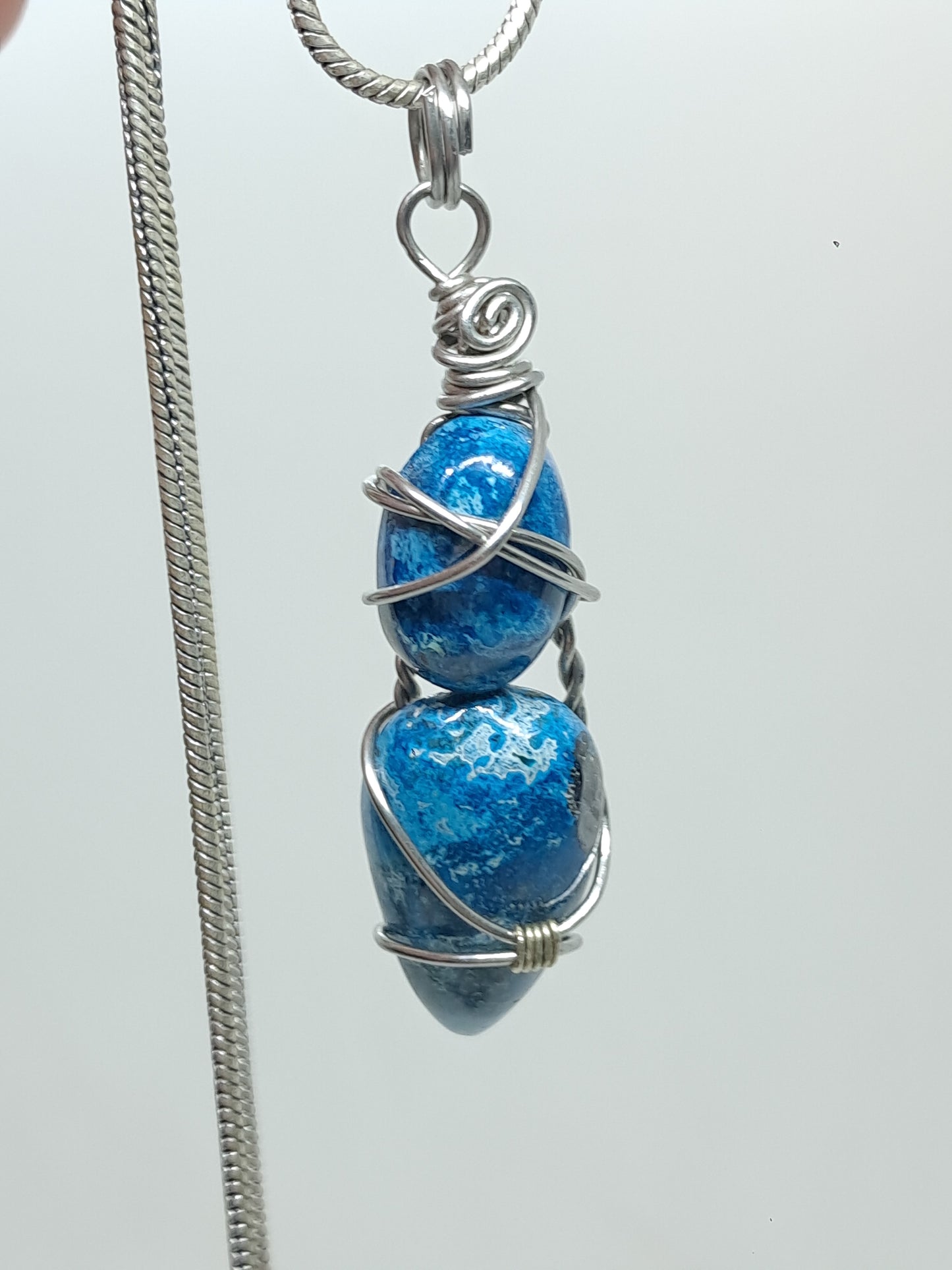 Azurite w/ Chrysocolla Double Cabochon Pendant | Handcrafted Jewelry | Unique Necklace #JL52
