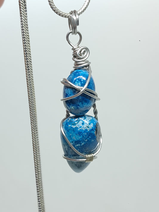 Azurite w/ Chrysocolla Double Cabochon Pendant | Handcrafted Jewelry | Unique Necklace #JL52