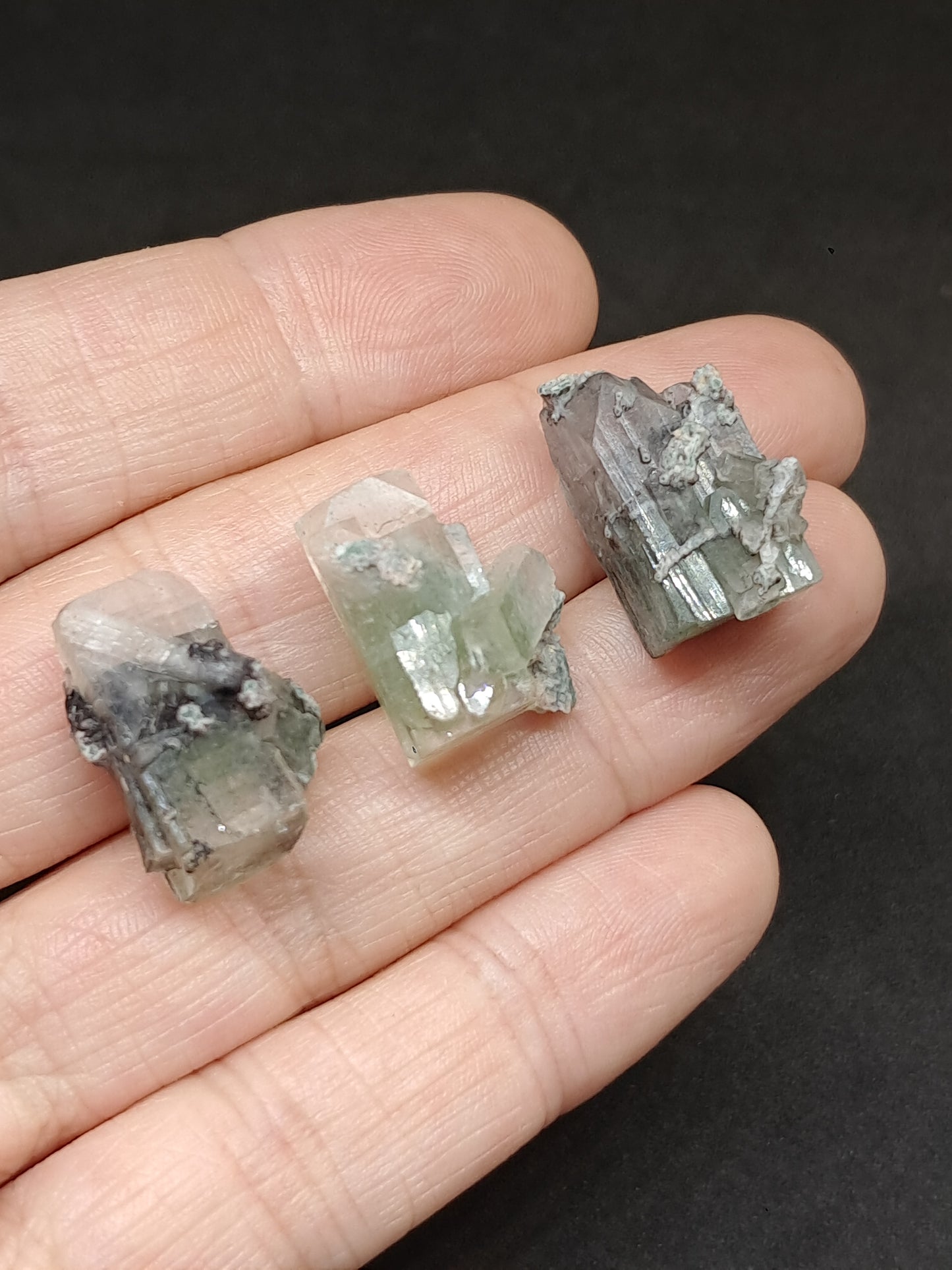 Set of 3 Small Green Apophyllites (Fluorapophyllites) (Ajanta) Rough Natural Crystals | Mineral Specimens #GA48