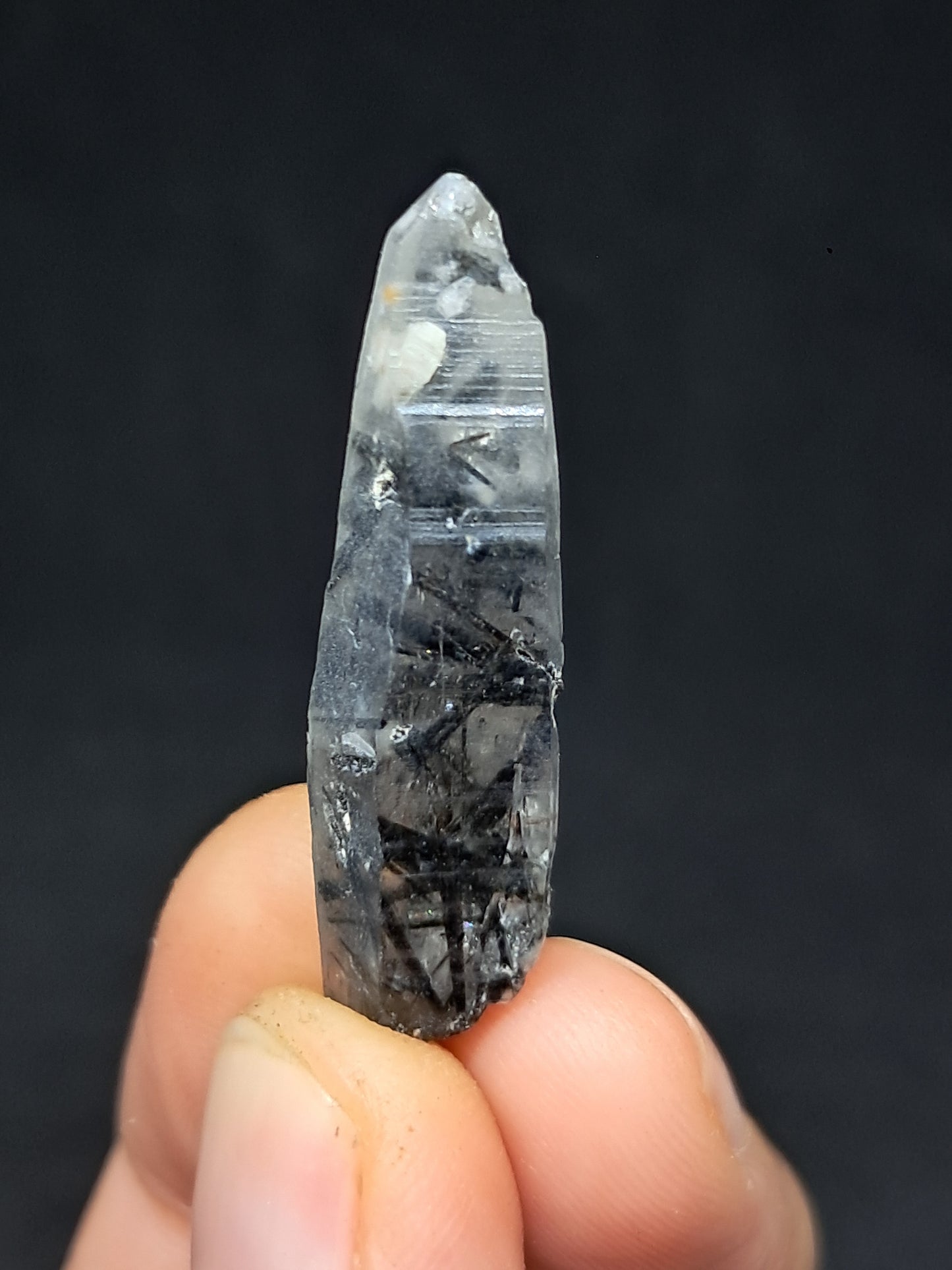 Punta de cuarzo turmalinado (Karur) Cristal natural | Muestra mineral #TQ33