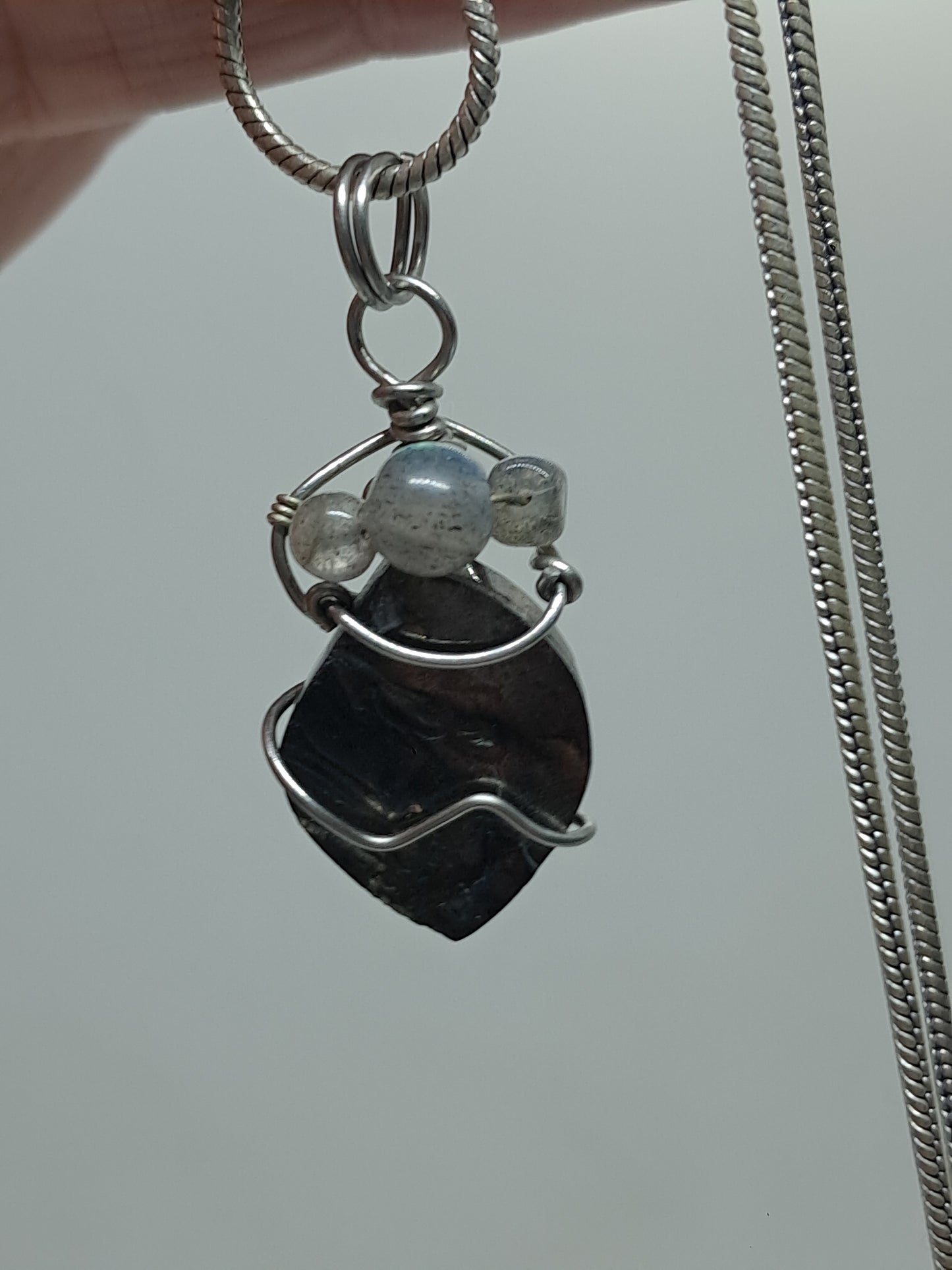 Shunguite w/ Labradorite Beads Pendant | Handcrafted Jewelry | Unique Necklace #JL58