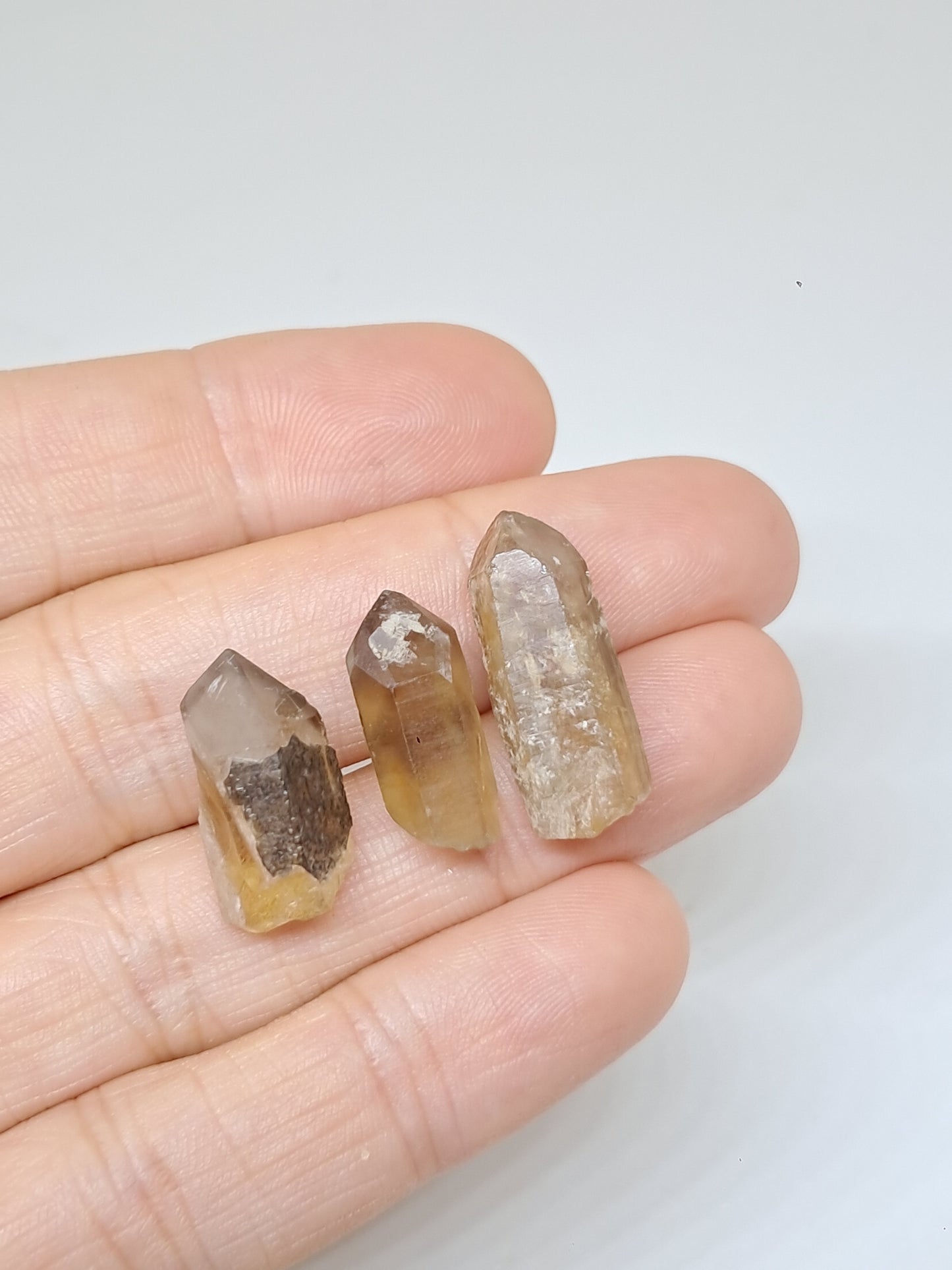 Set of 3 Natural Citrine Points w/ Phantoms & Iron Oxide inclusions (Karur) | Natural Crystal | Mineral Specimen #CTN37