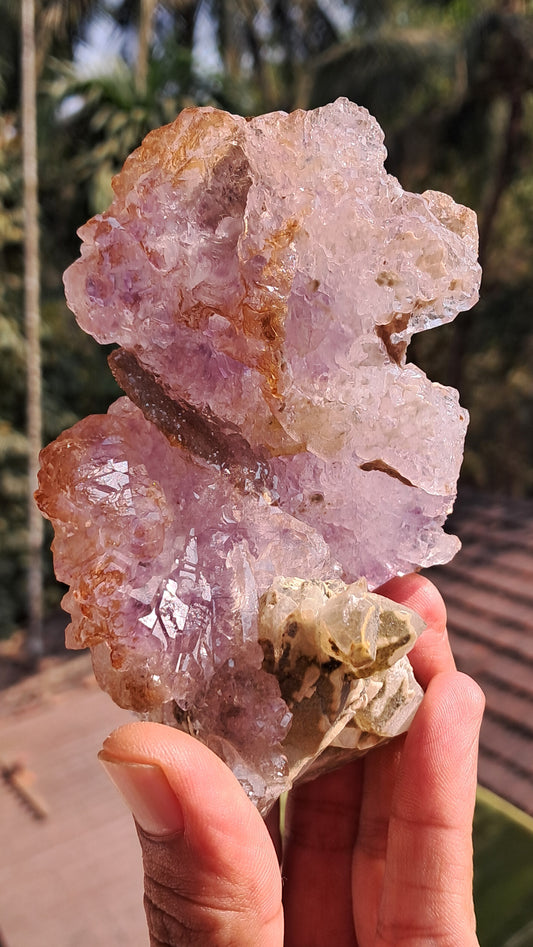 Karur Amethyst Scepter Flower w/ UV-Reactive Calcites and Quartz | Rare Sunburst Formation | Mineral Specimen #KA182