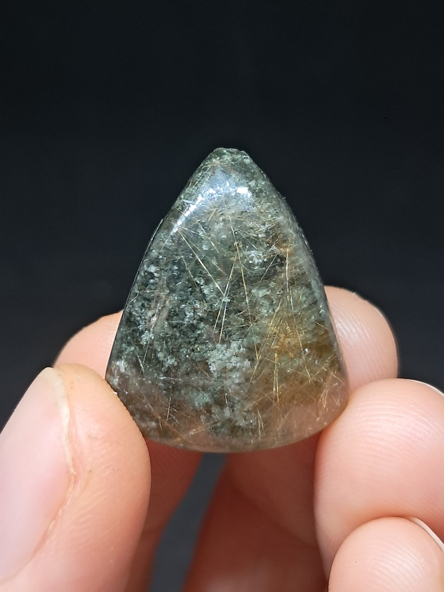Chlorite Quartz w/ Golden Rutile (Kullu) Half Rough Half Polished | Natural Stone | Cabochon #CH51