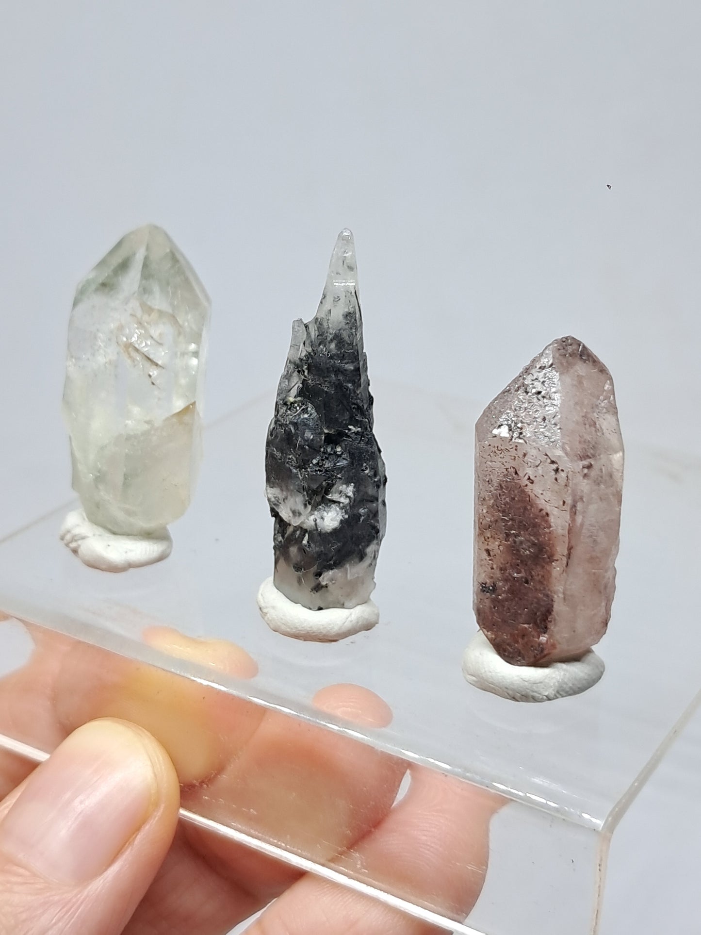 Juego de 3 puntas de cuarzo: clorita, turmalina y hematita fantasma | Cristales en bruto | Piedras en bruto #RCS20