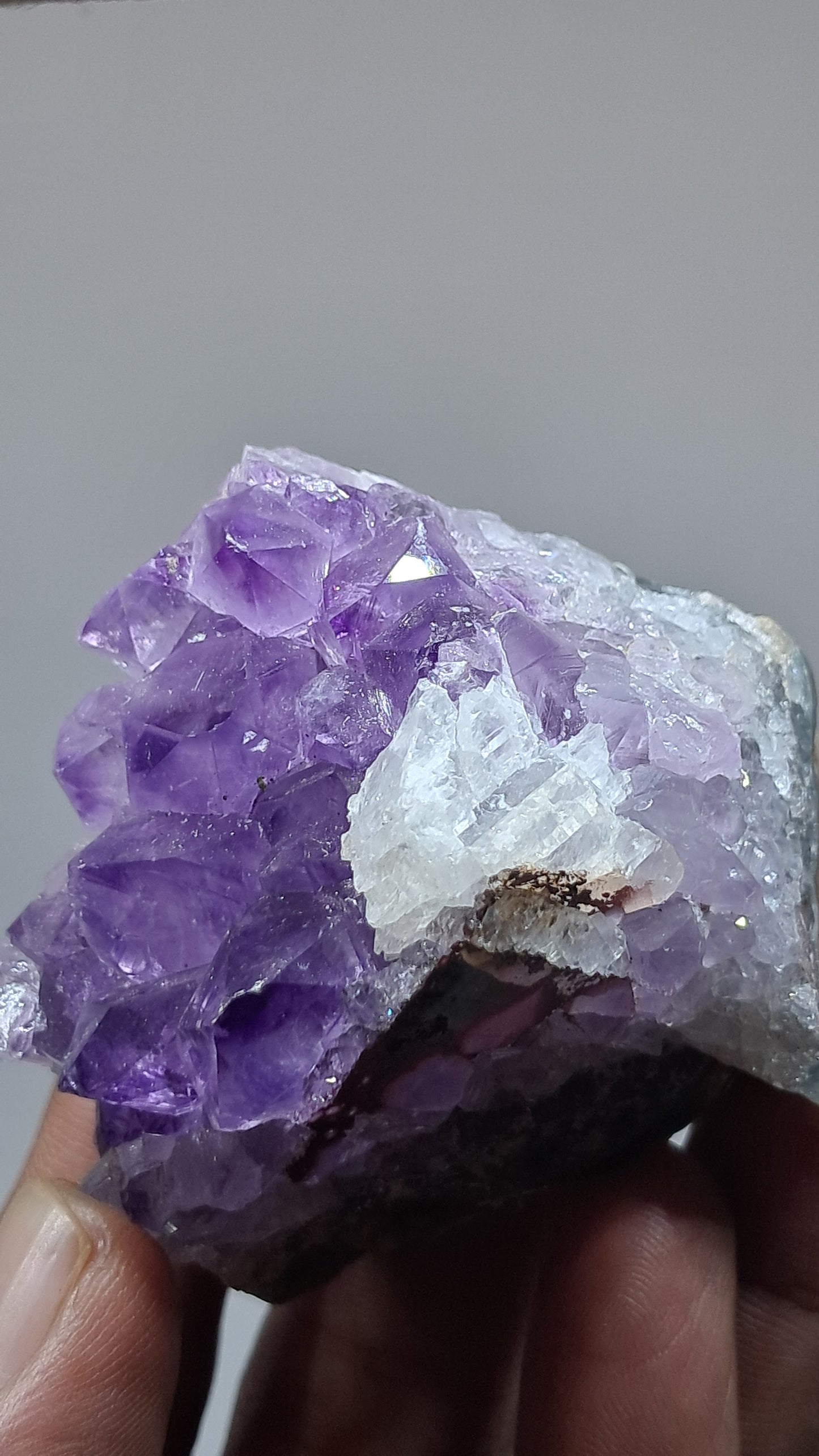 Deep Purple Amethyst With UV Reactive Calcite (Brazil) | Natural Cluster | Mineral Specimen #AMB8