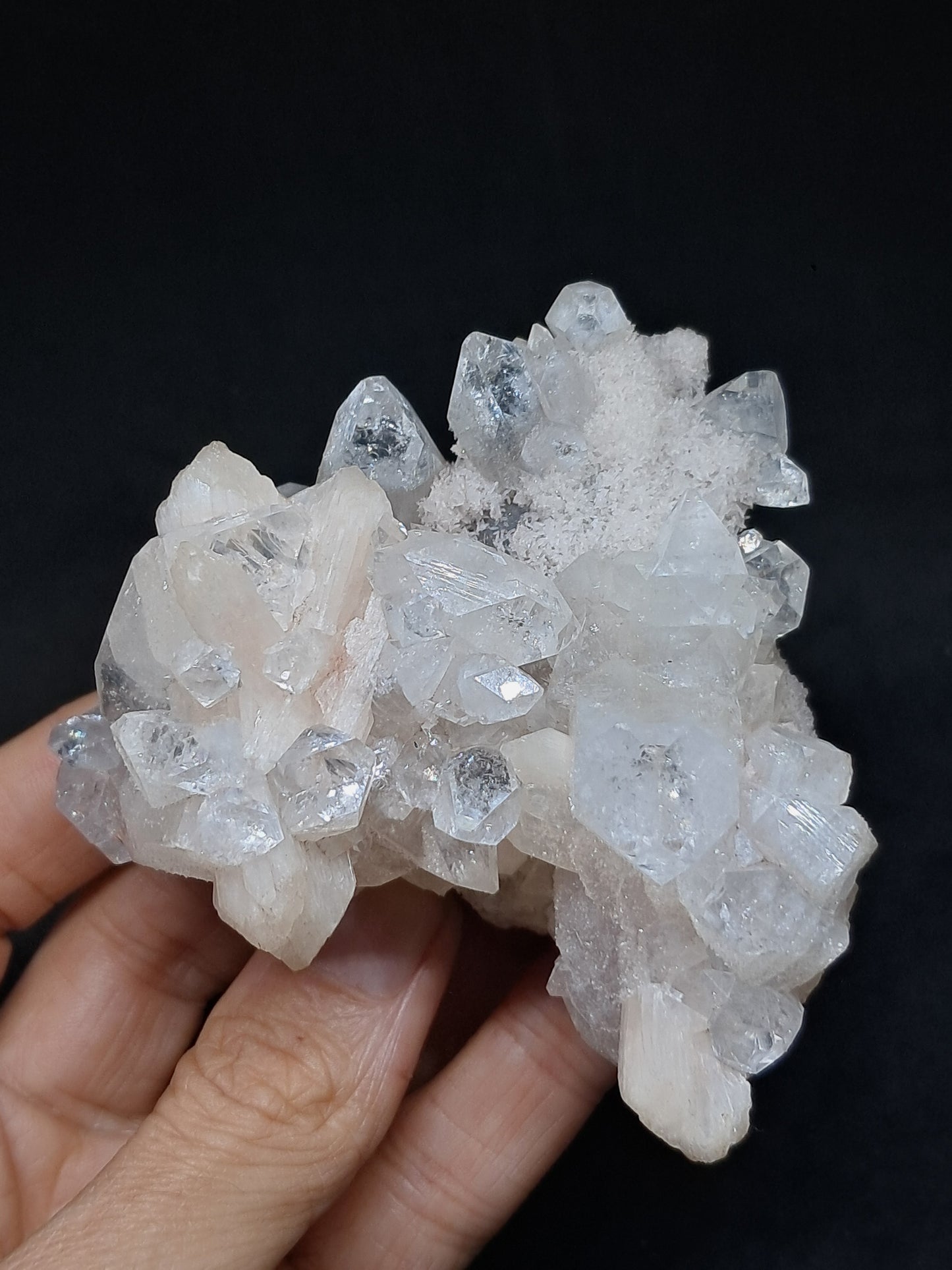 Clear Apophyllite w/ Stilbite (Ajanta) Natural Crystal Cluster | Mineral Specimen #AP38