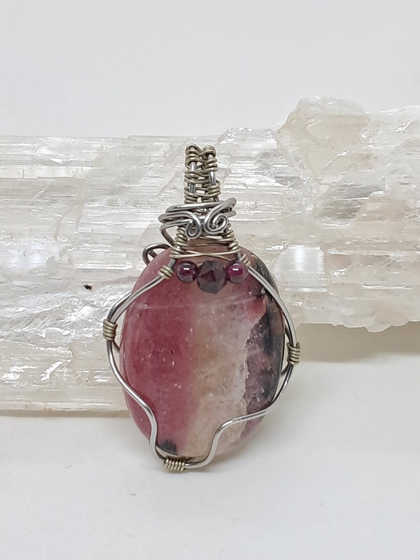 Rhodonite w/ Garnet Beads | Handmade Pendant | Handcrafted Jewelry | Necklace #JL41