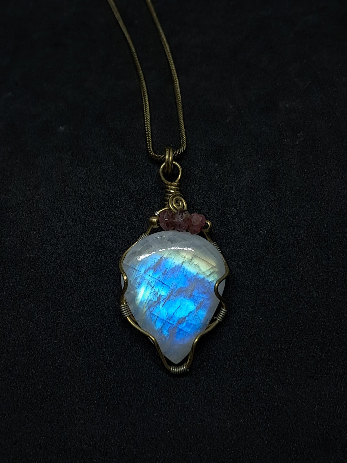 Rainbow Moonstone Pendant w/ Pink Tourmaline Beads | Handcrafted Jewelry | Unique Necklace #JL50