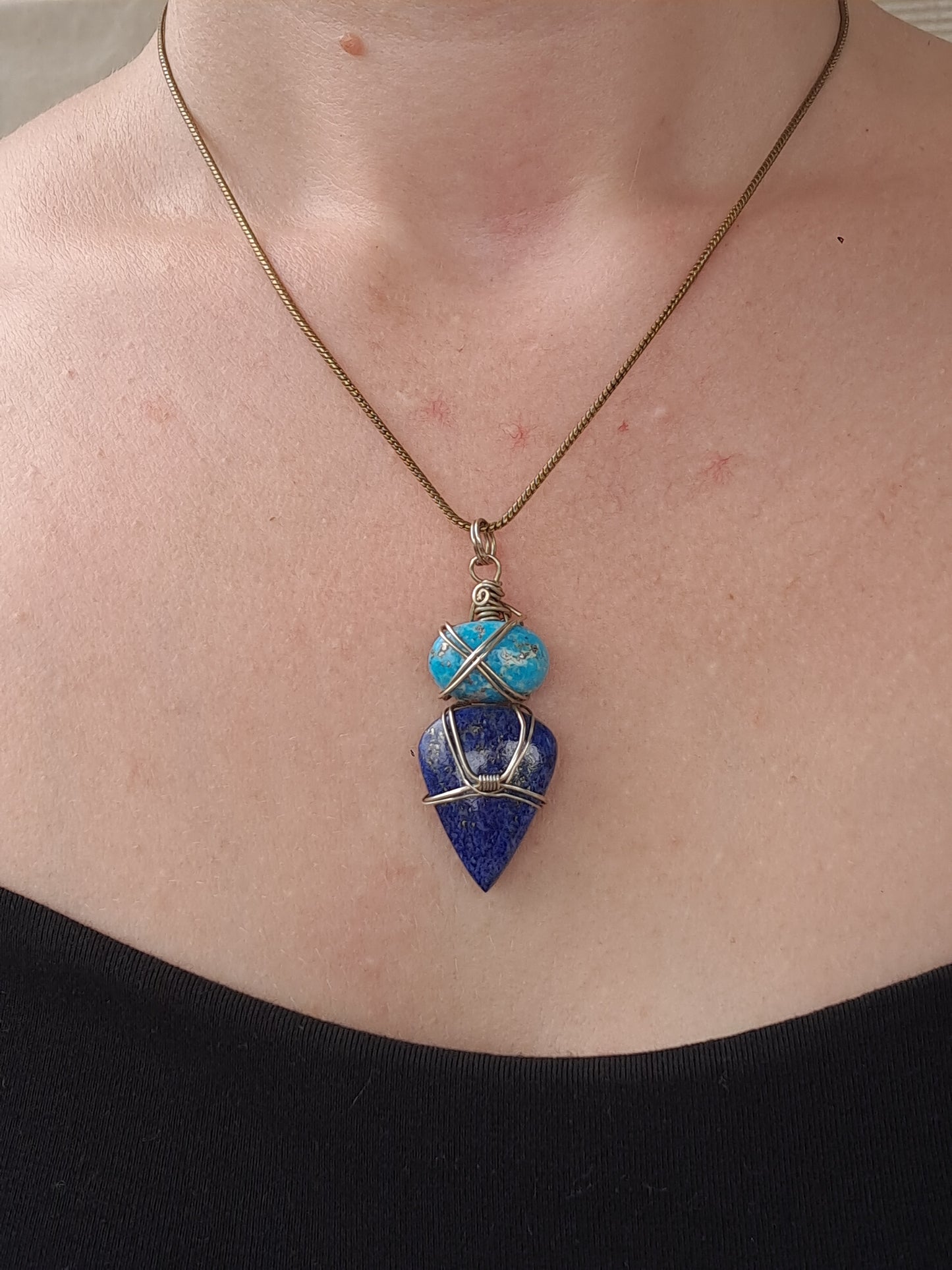 Turquoise w/ Lapislazuli Pendant | Handcrafted Jewelry | Unique Necklace #JL43