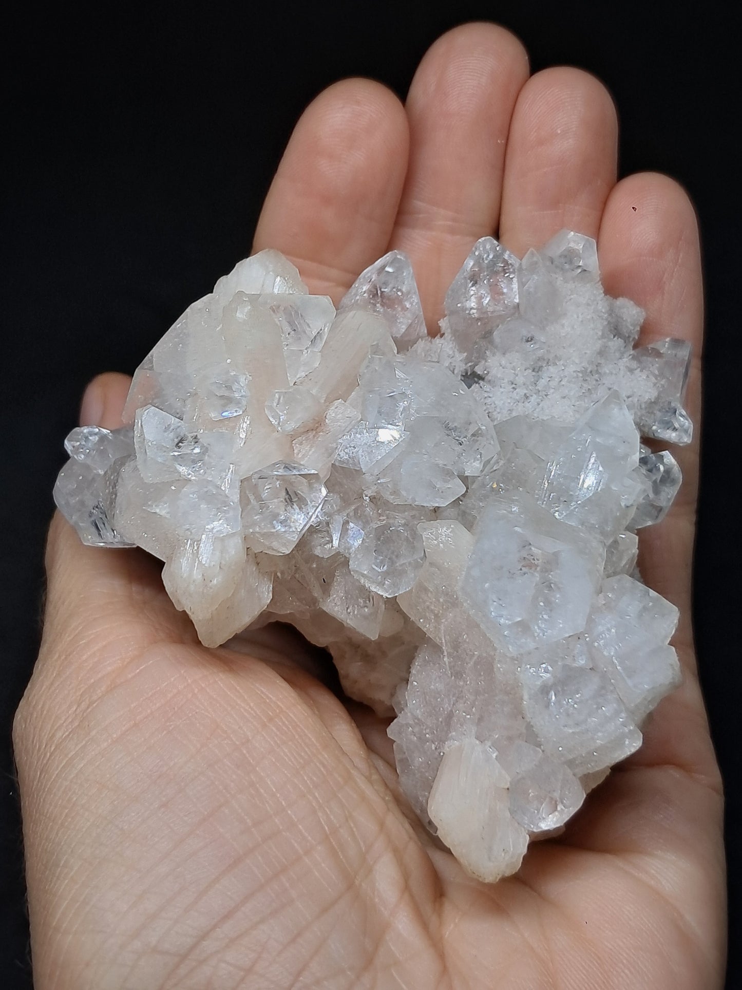 Clear Apophyllite w/ Stilbite (Ajanta) Natural Crystal Cluster | Mineral Specimen #AP38