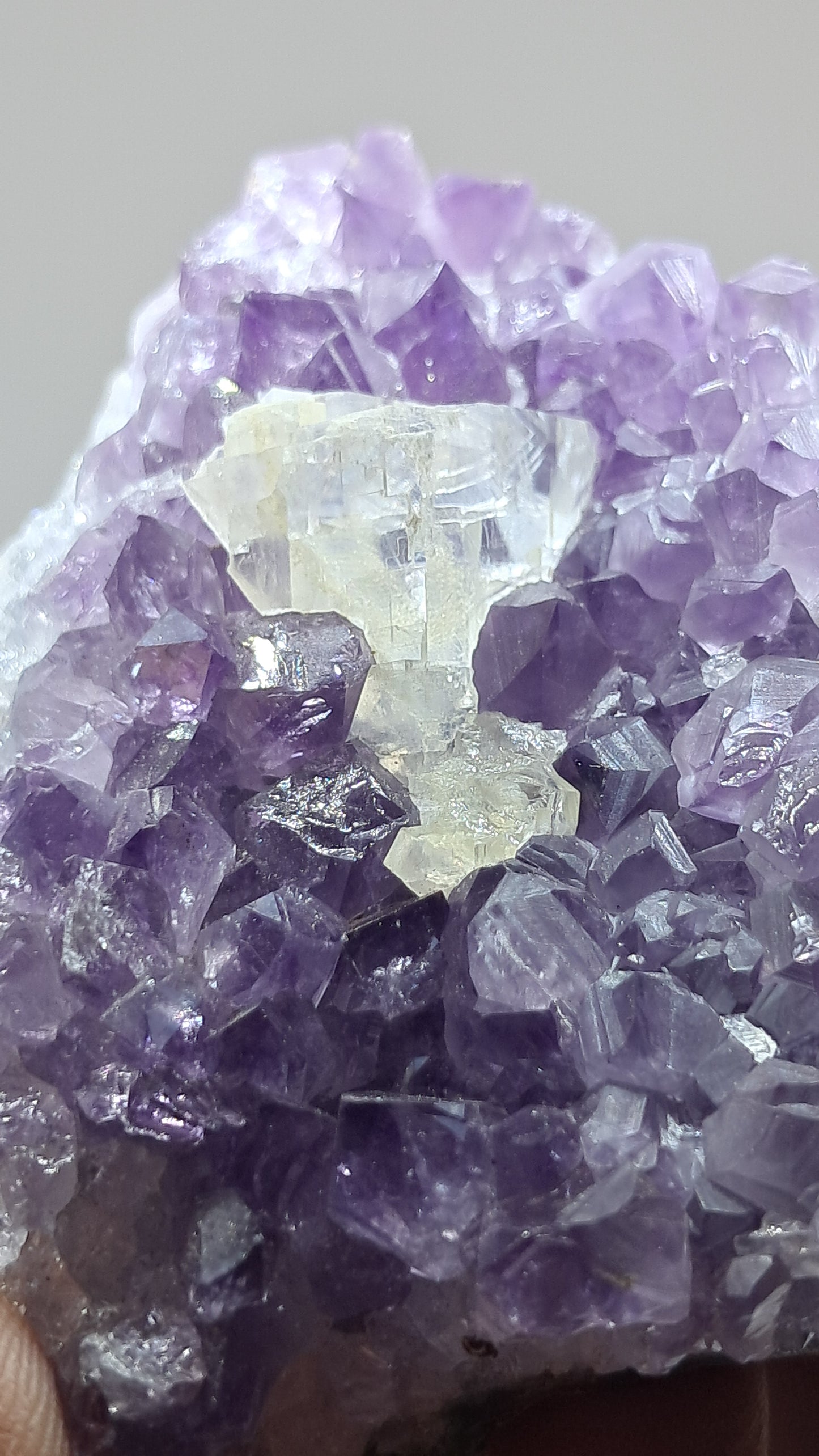 Amatista púrpura intenso con calcita reactiva a los rayos UV (Brasil) | Clúster natural | Muestra de mineral #AMB4