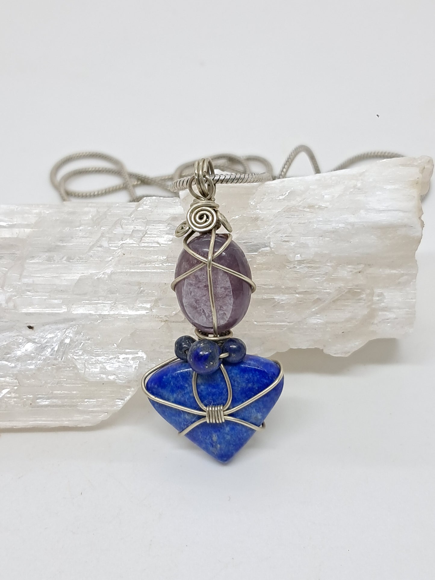 Lepidolite w/ Lapislazuli Pendant | Handcrafted Jewelry | Unique Necklace #JL57
