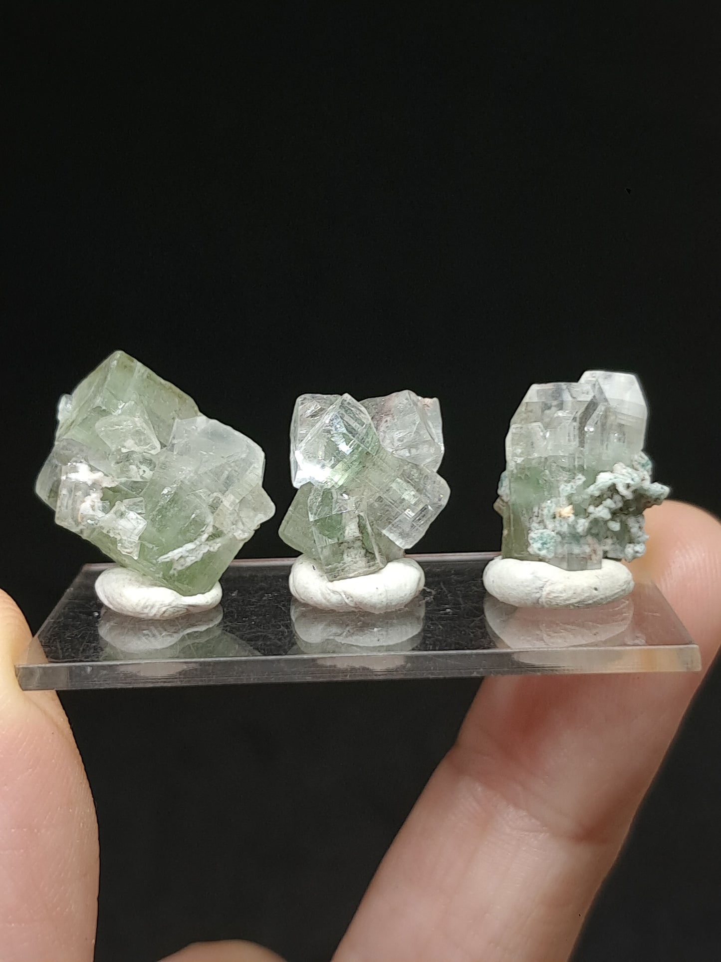 Set of 3 Small Green Apophyllites (Fluorapophyllites) (Ajanta) Rough Natural Crystals | Mineral Specimens #GA54