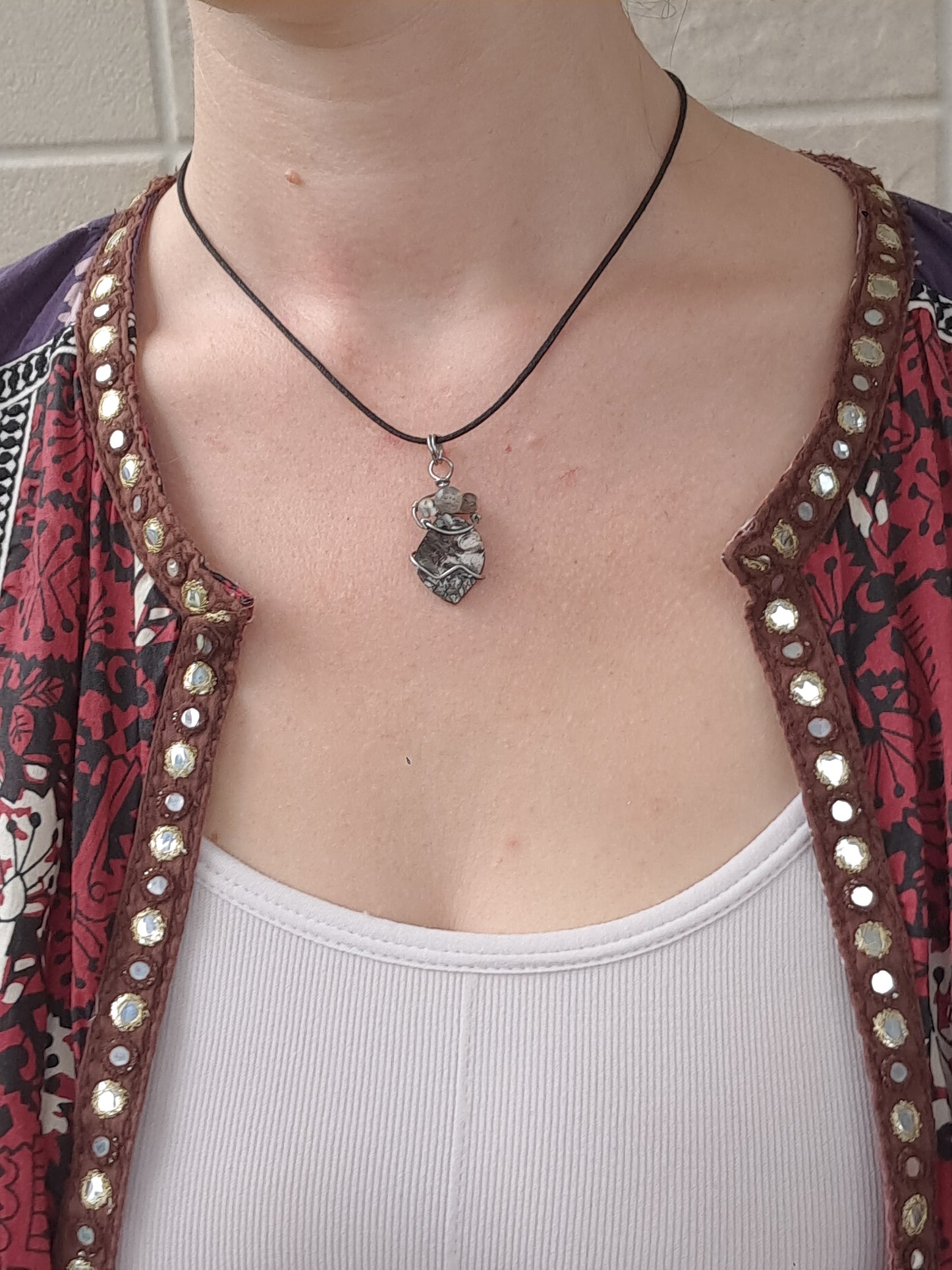 Shunguite w/ Labradorite Beads Pendant | Handcrafted Jewelry | Unique Necklace #JL58