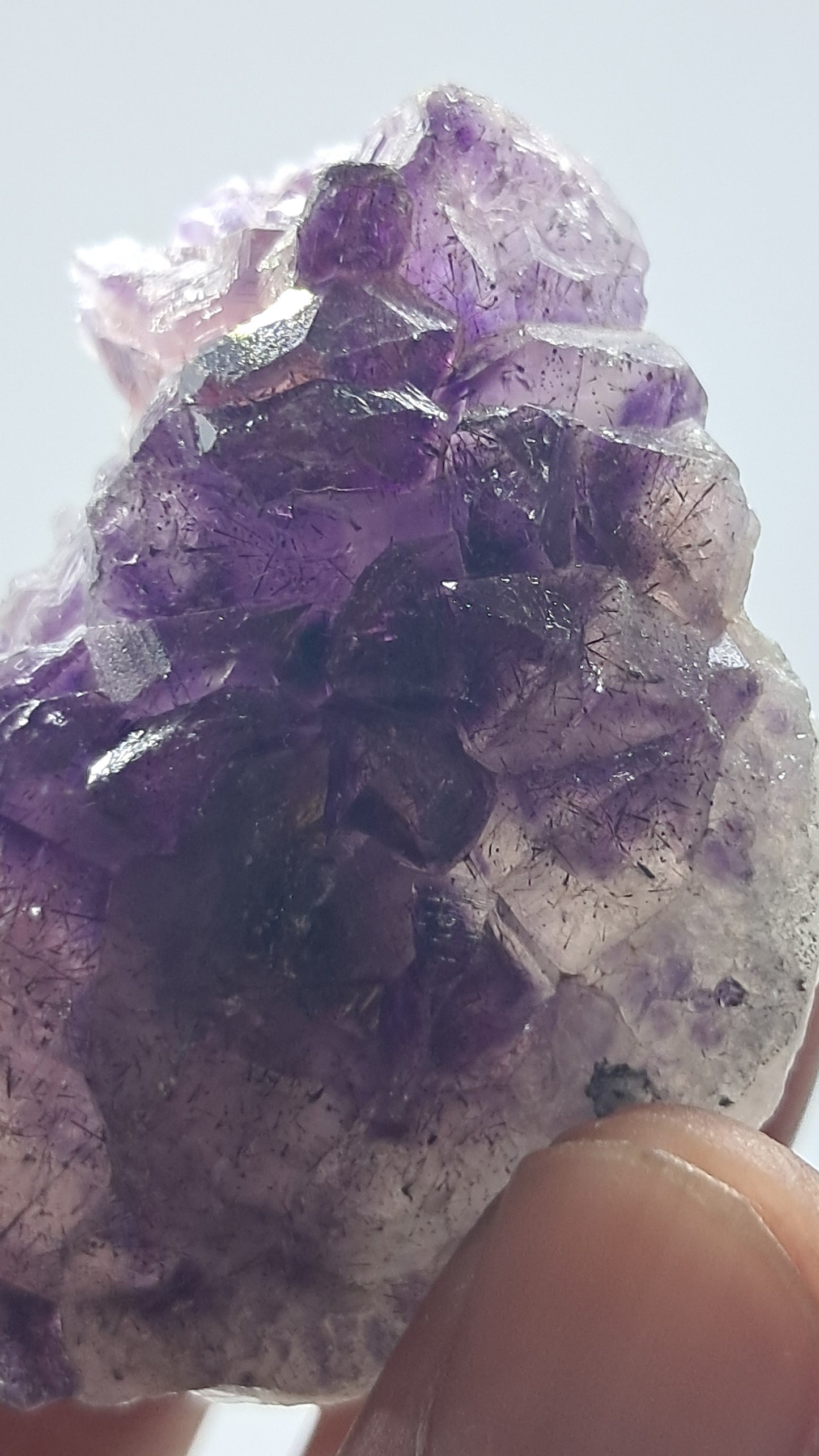 Amatista Elestial Morada Oscura sobre Cuarzo | Inclusiones de Hematita Goethita Rutilo | Cristal Natural | Muestra Mineral #KA193