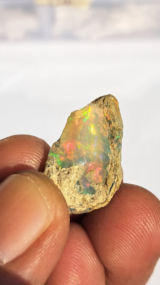 Natural Ethiopian Opal Rough | White Hydrophane Opal with Bright Play of Color #OP7