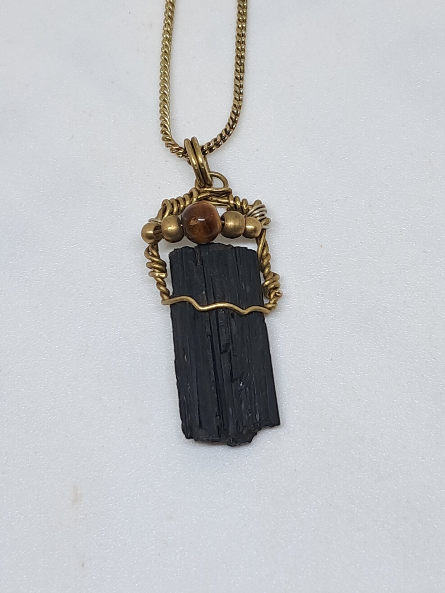Black Tourmaline w/ Tiger's Eye Bead | Handmade Pendant | Handcrafted Jewelry | Necklace | Unisex #JL32
