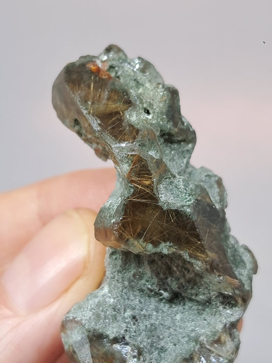 Quartz w/ Chlorite and Golden Rutile Inclusions (Kullu) Rough Stone | Natural Crystal Point | Mineral Specimen #CH43