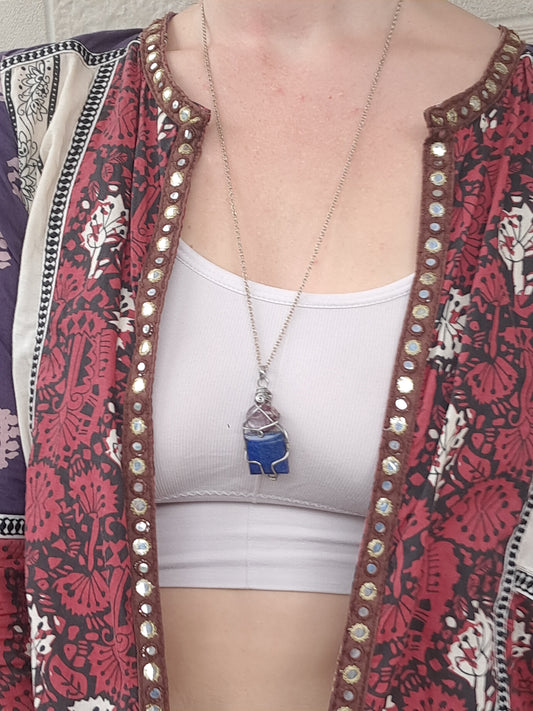 Lepidolite w/ Lapislazuli Pendant | Handcrafted Jewelry | Unique Necklace #JL44