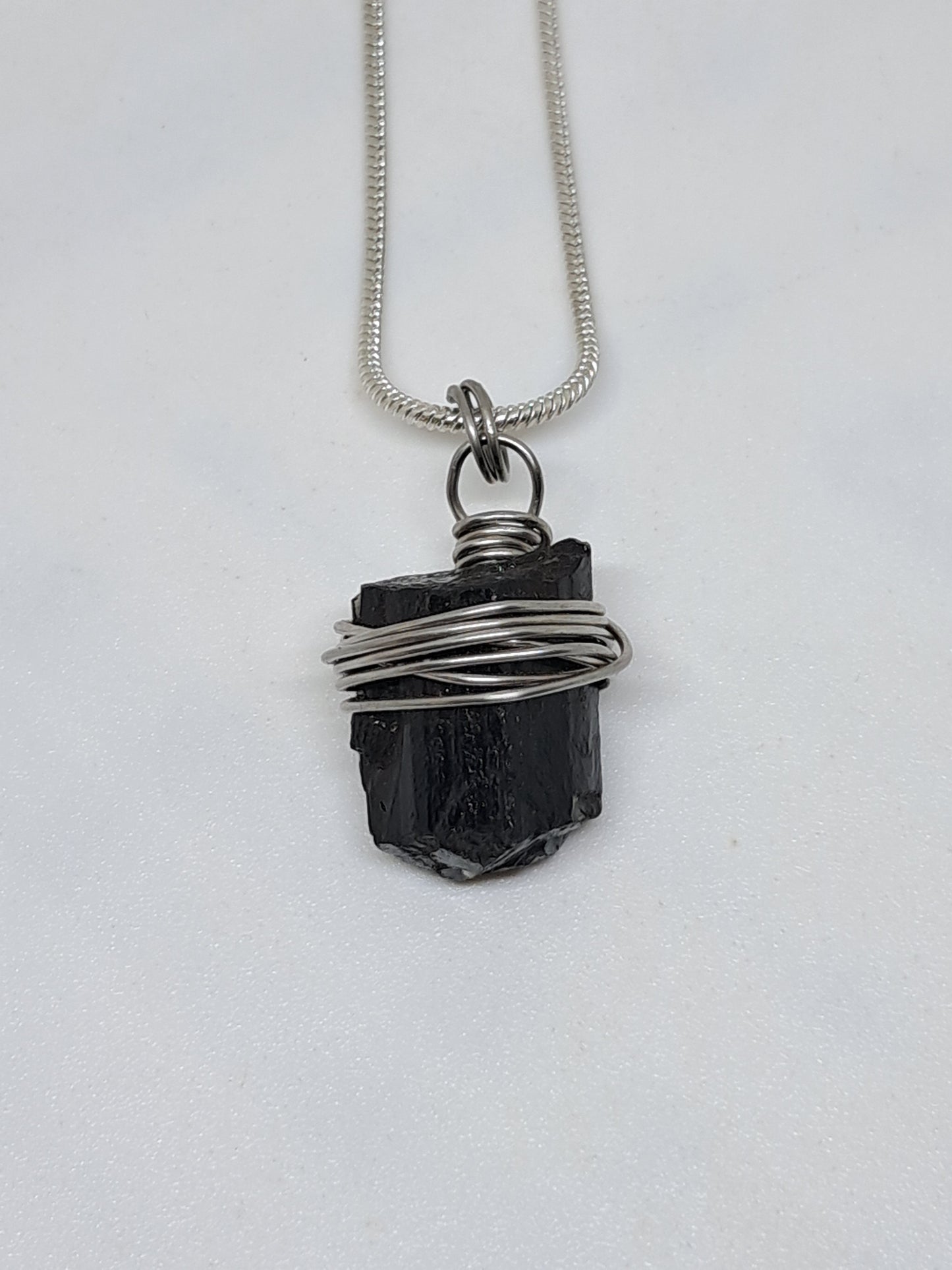 Black Tourmaline Wrapped in Stainless Steel | Handmade Pendant | Handcrafted Jewelry | Necklace | Unisex #JL31