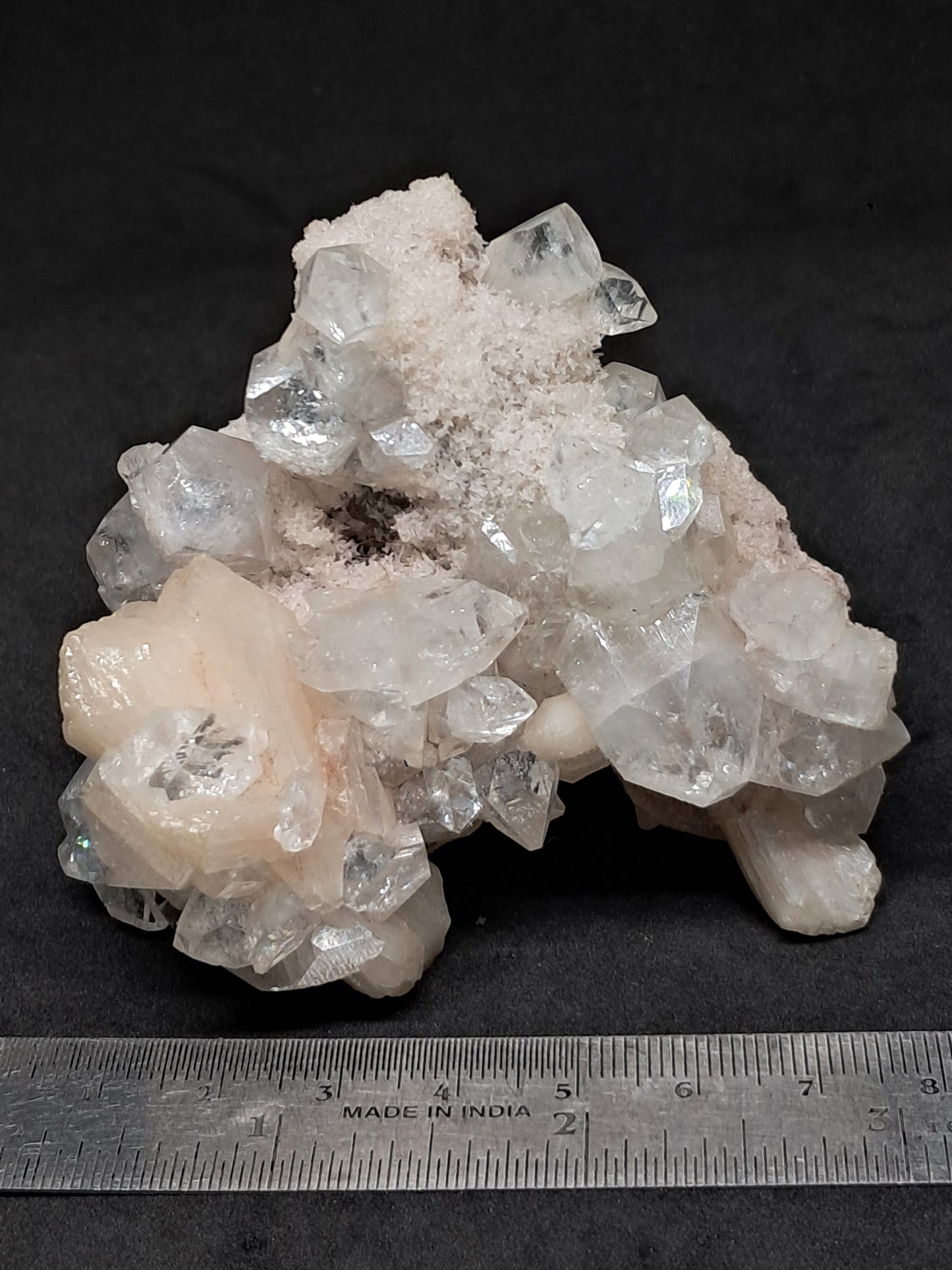 Clear Apophyllite w/ Stilbite (Ajanta) Natural Crystal Cluster | Mineral Specimen #AP38