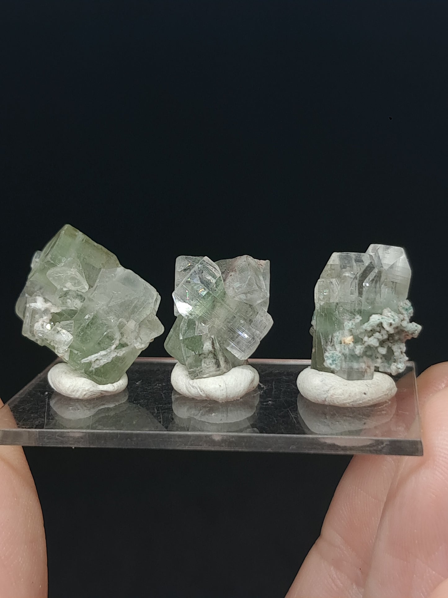 Set of 3 Small Green Apophyllites (Fluorapophyllites) (Ajanta) Rough Natural Crystals | Mineral Specimens #GA54