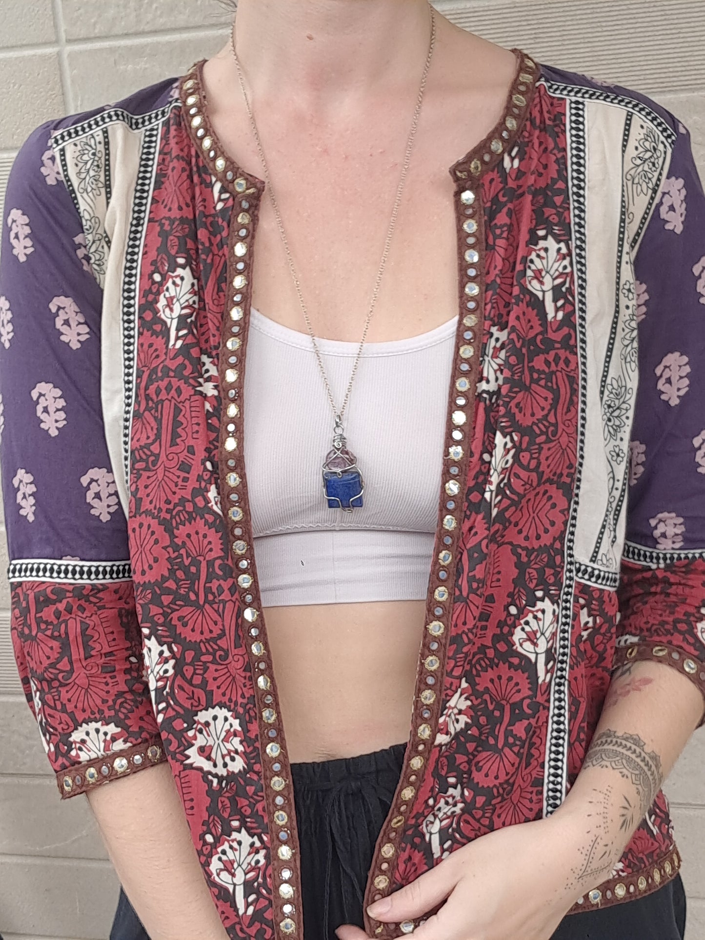 Lepidolite w/ Lapislazuli Pendant | Handcrafted Jewelry | Unique Necklace #JL44