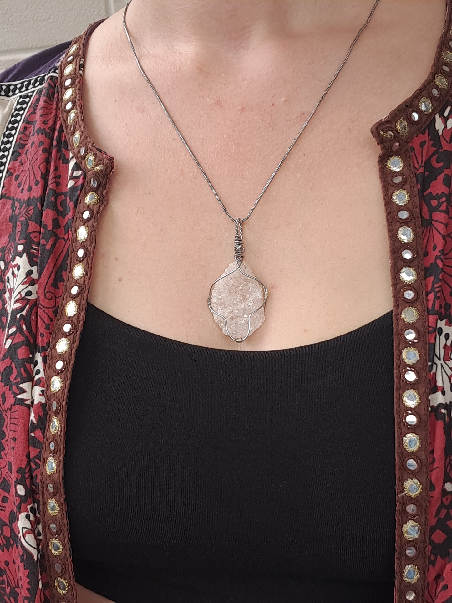 Druzzy Clear Apophyllite Pendant | Handcrafted Jewelry | Unique Necklace #JL45