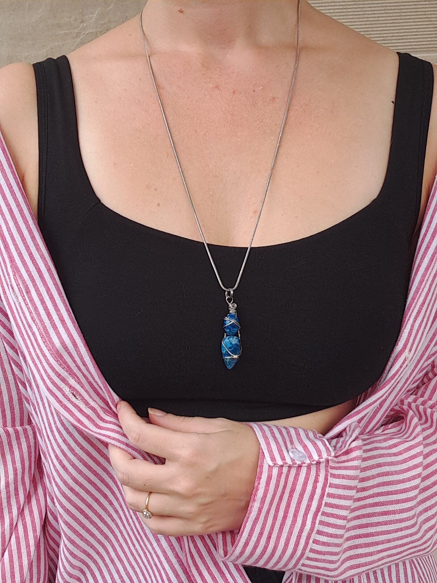 Azurite w/ Chrysocolla Double Cabochon Pendant | Handcrafted Jewelry | Unique Necklace #JL52