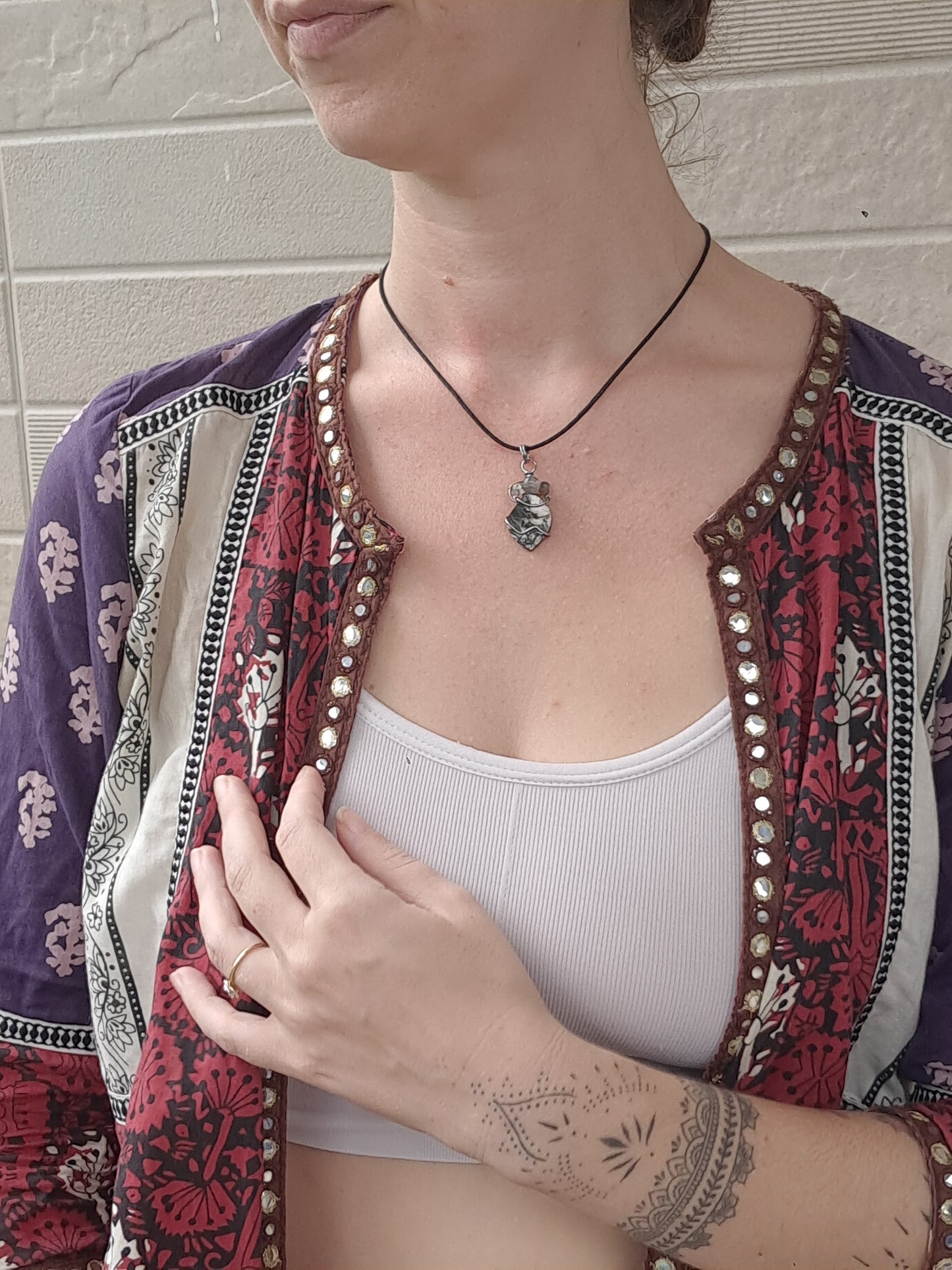 Shunguite w/ Labradorite Beads Pendant | Handcrafted Jewelry | Unique Necklace #JL58