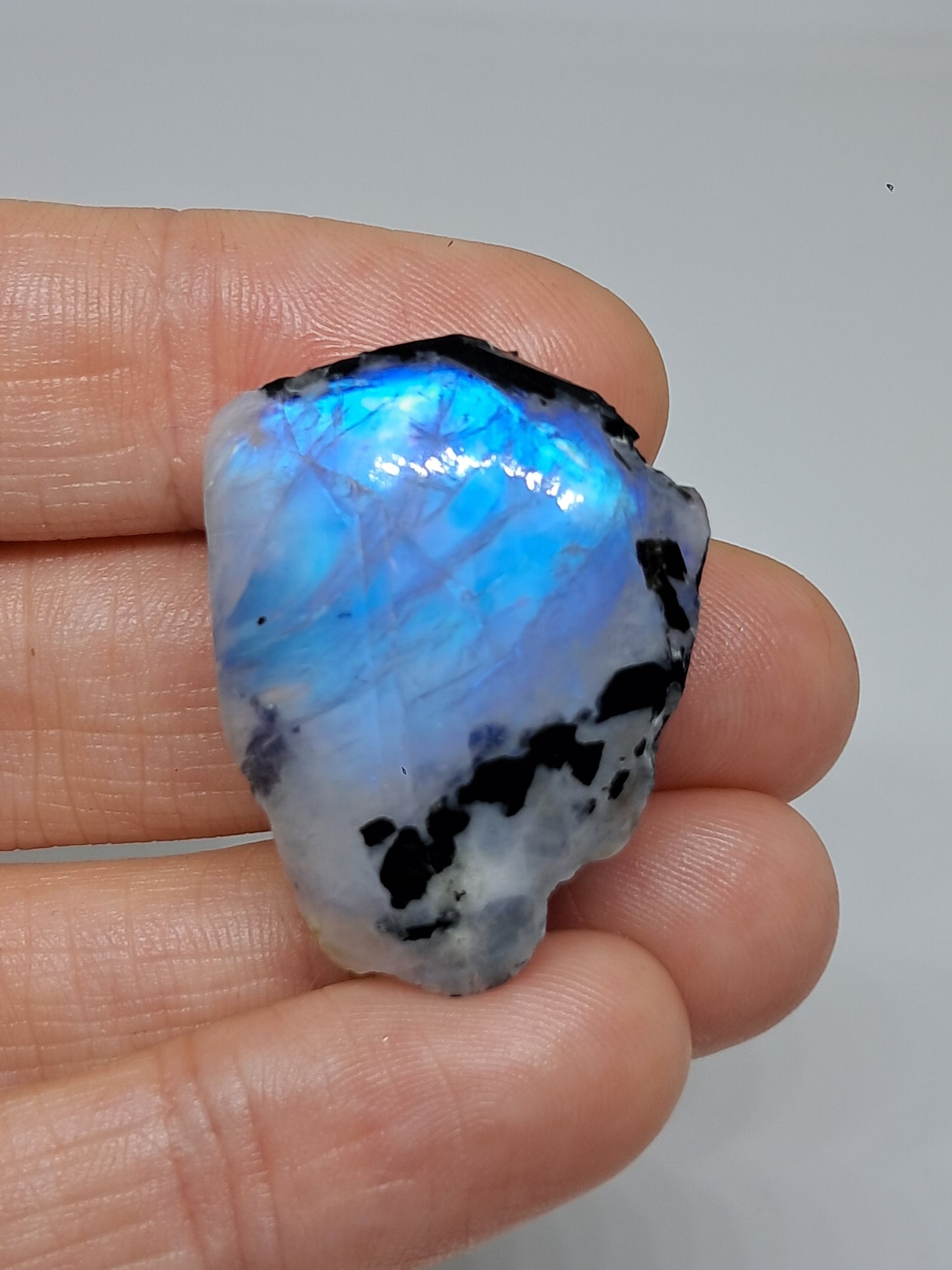 Labradorita blanca | Piedra lunar arcoíris de alta calidad (Tamil Nadu), piedra rugosa y pulida | Roca natural n.° MN12