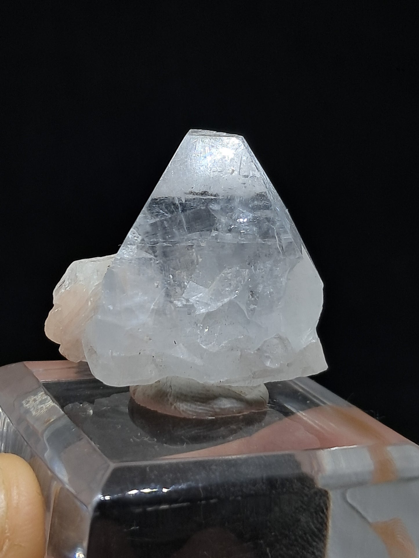Clear Apophyllite Point w/ Stilbite (Ajanta) Natural Crystal | Mineral Specimen #AP54
